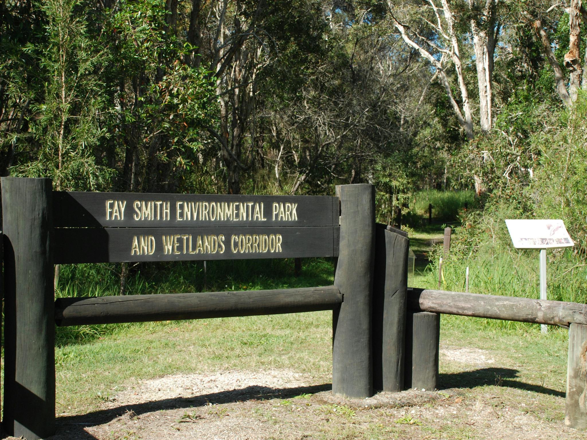photo of the sign for Fay Smith Wetlands at the main entry point photo of the sign for Fay Smith Wetlands at the main entry point