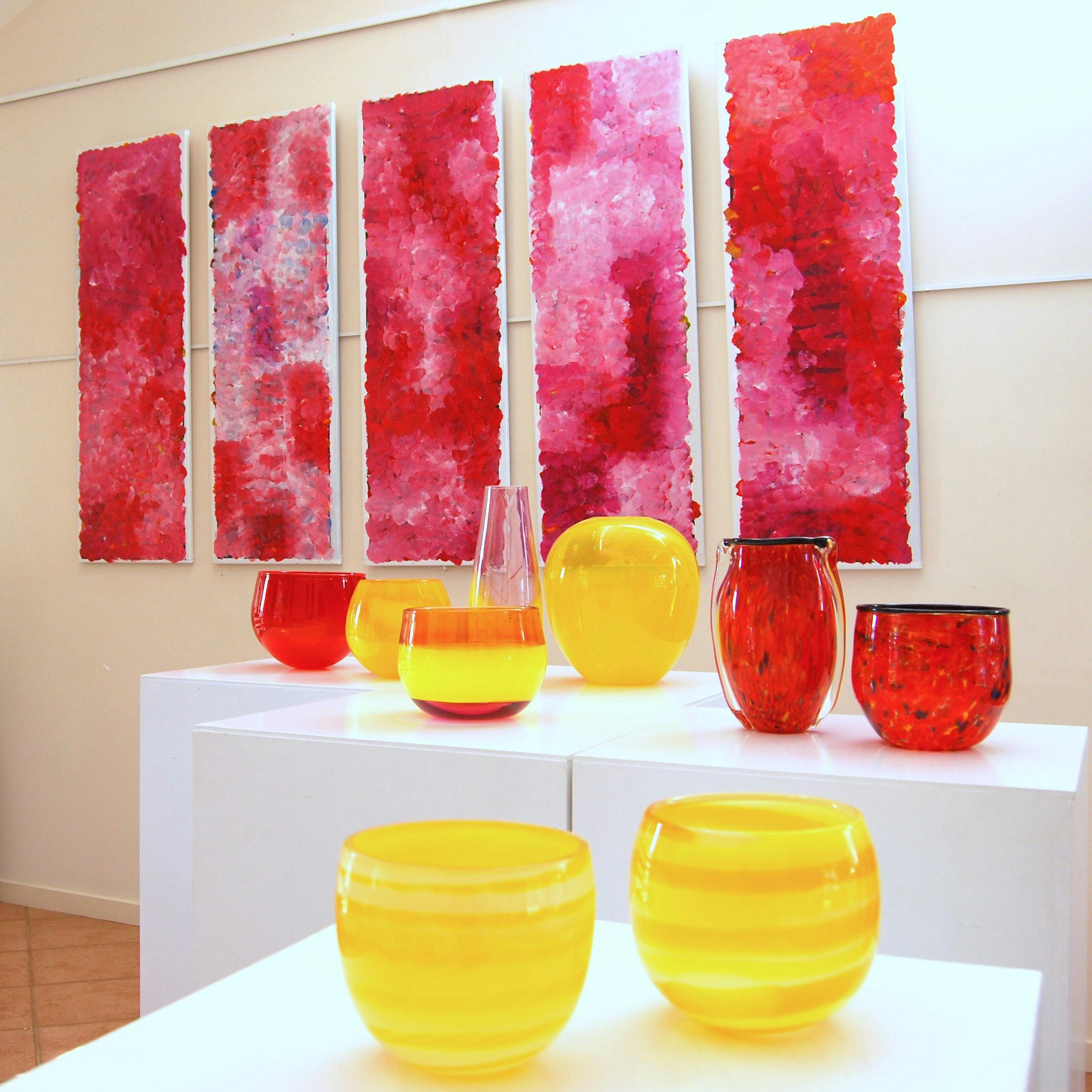 Aboriginal art paintings and art glass bowls