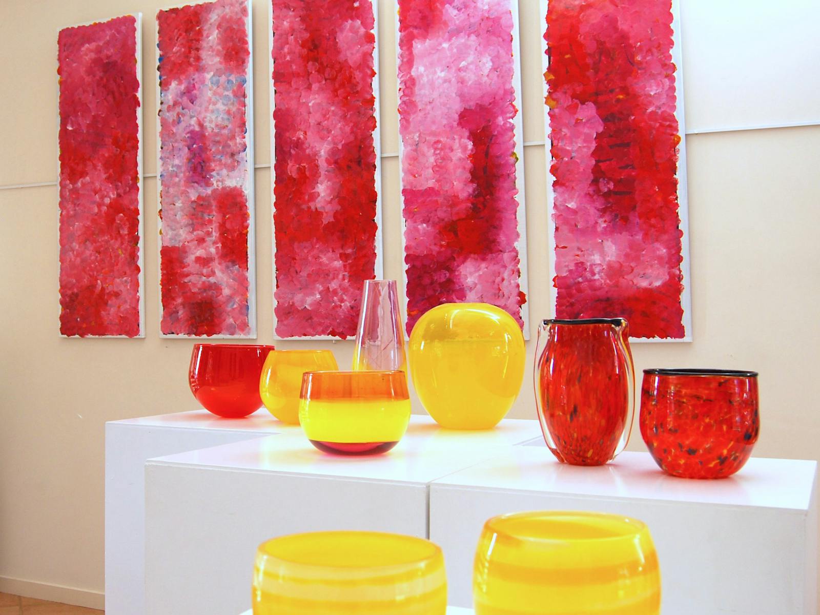 Aboriginal art paintings and art glass bowls