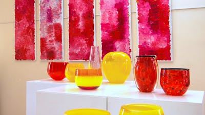 Aboriginal art paintings and art glass bowls