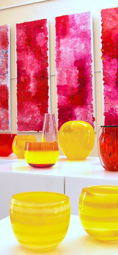 Aboriginal art paintings and art glass bowls