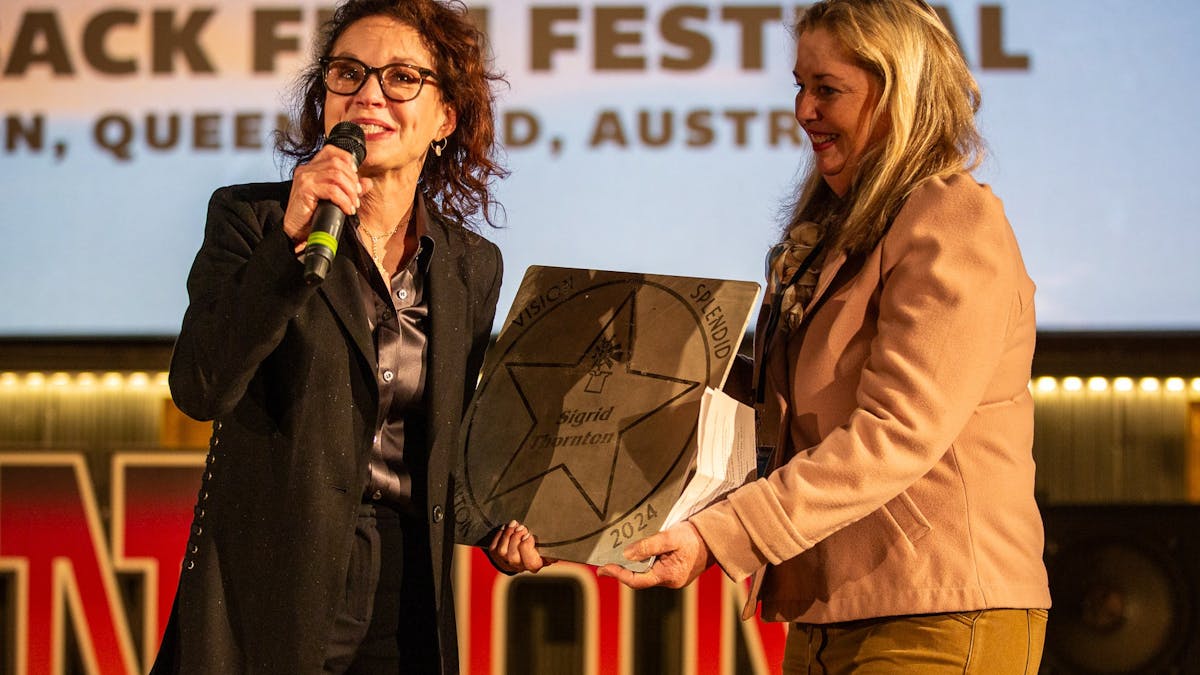 Winton Councillor gifts Sigrid Thornton a Star of Honour in Winton, Outback Queensland.