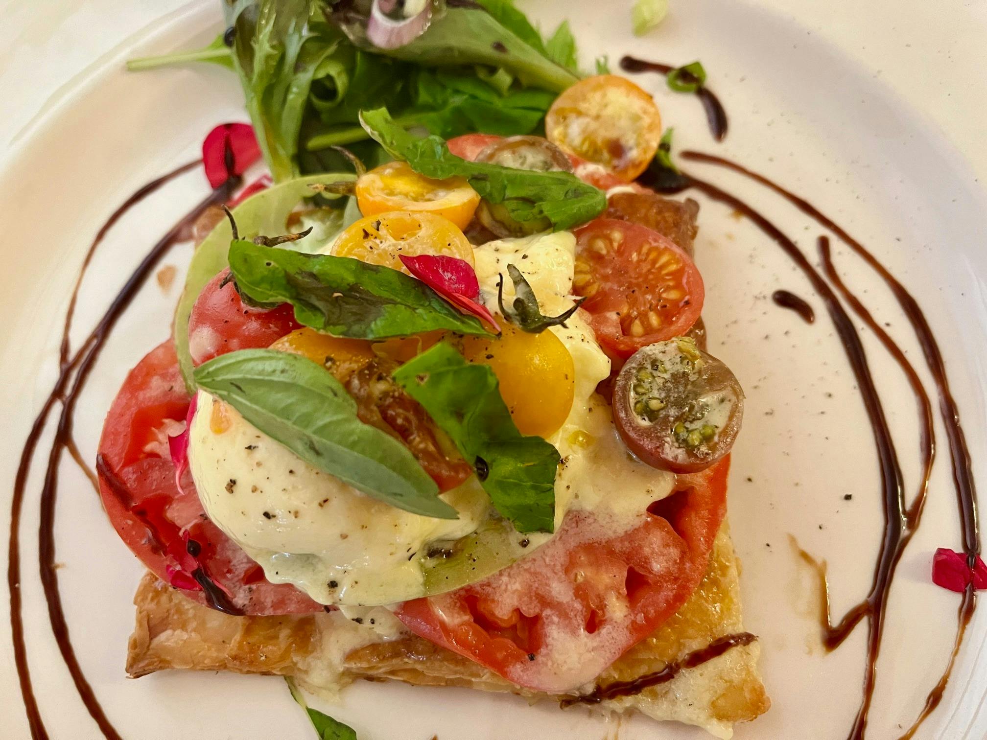 heirloom tomato tart w fresh buffalo mozzarella and basil