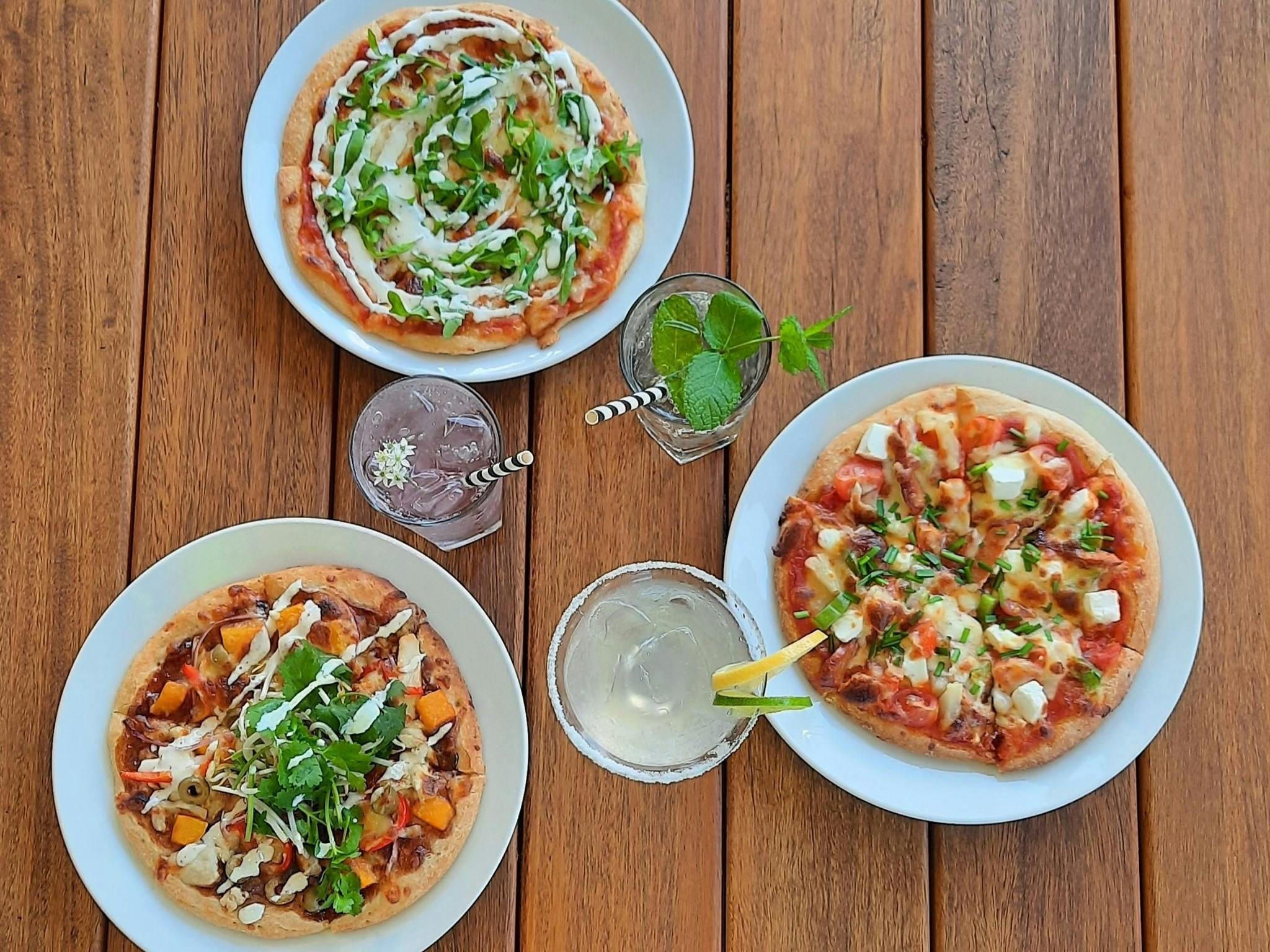 Pizzas and drink