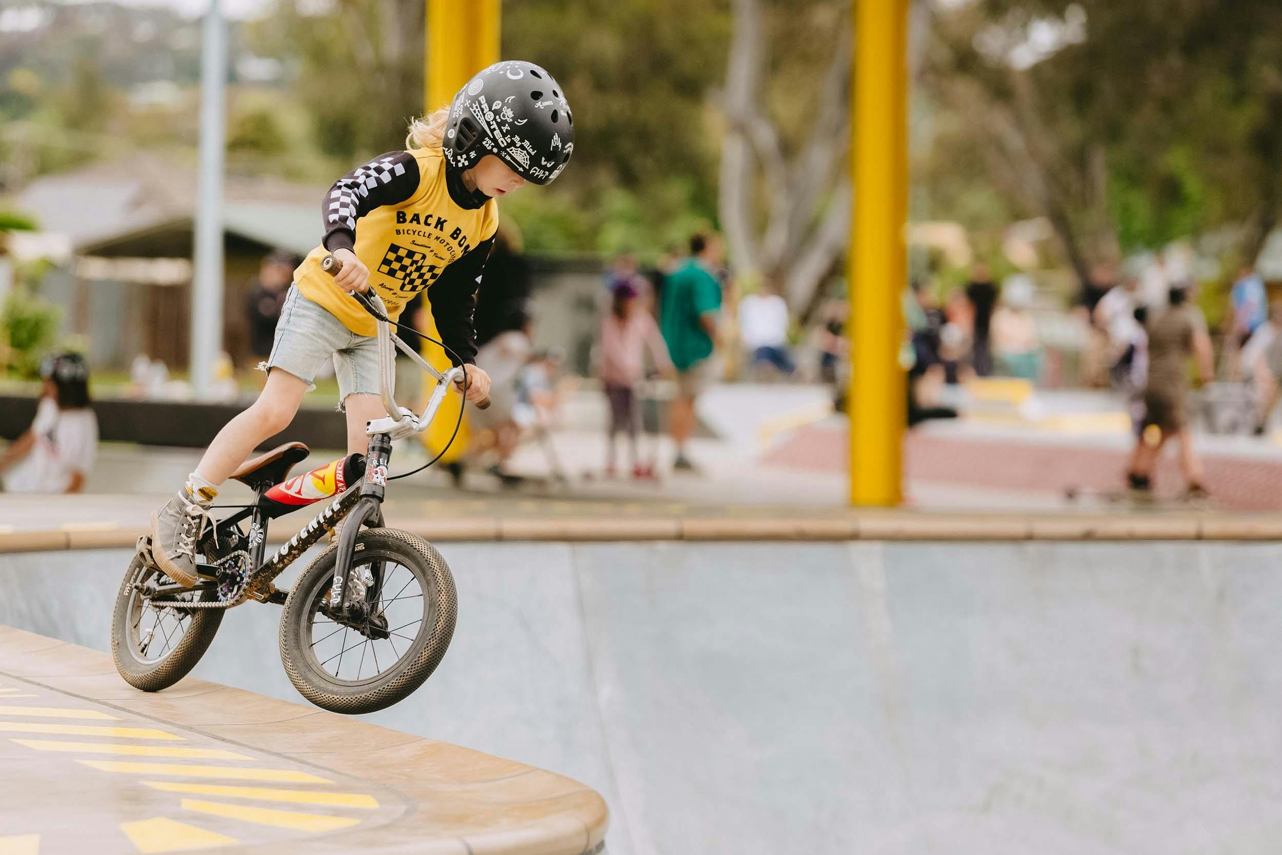 Young Child Dropping in at Albury Skate Park