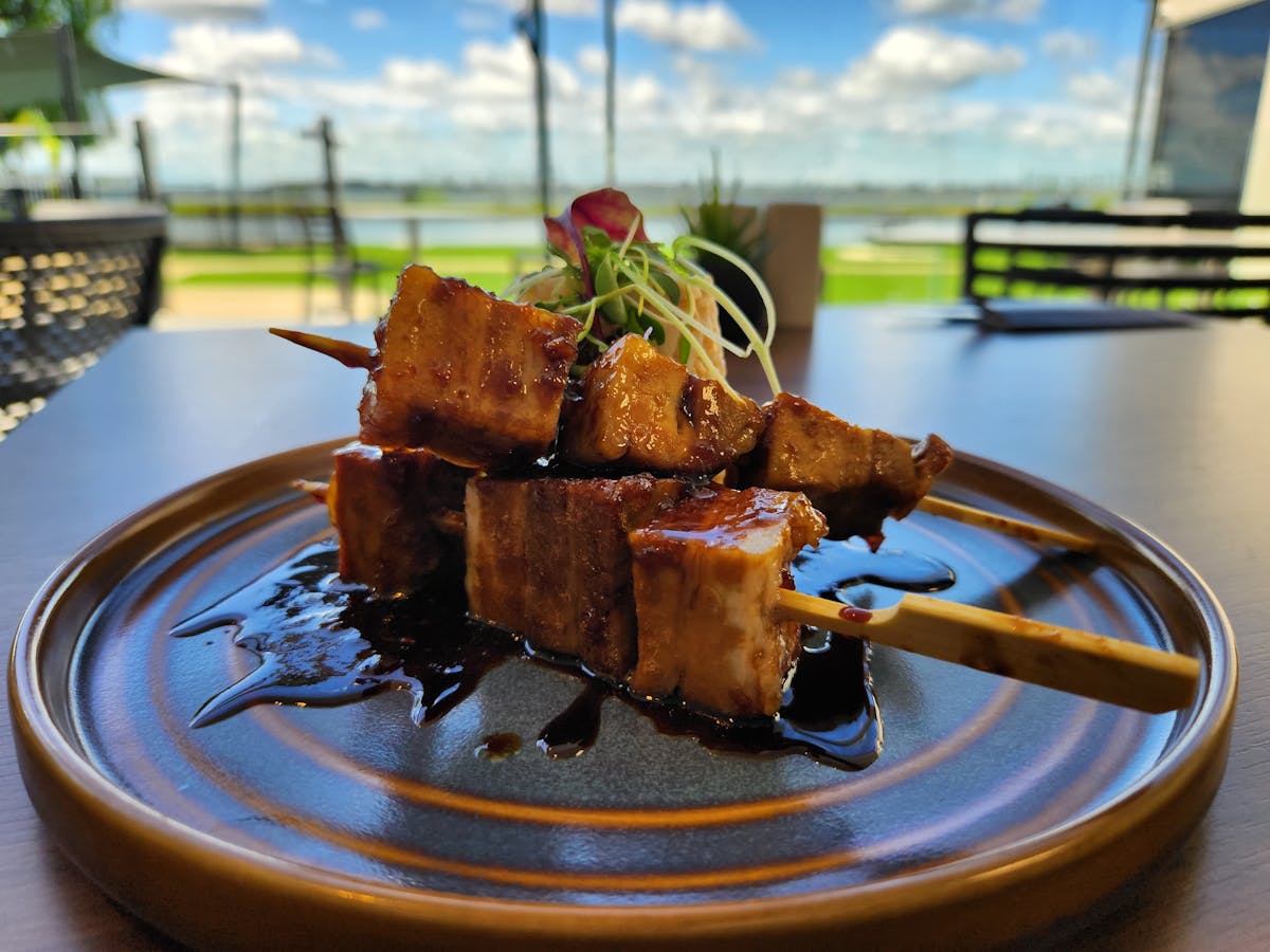 Waterside Pizza Pasta & Grill POrk Belly Kebab bites for entree.