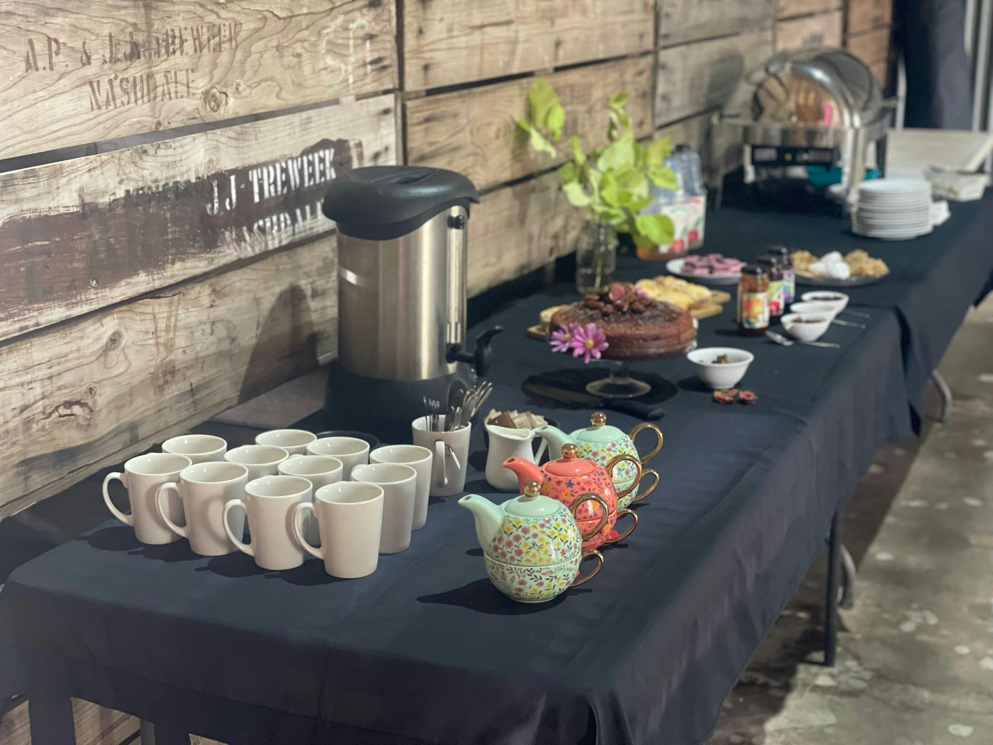 Morning Tea set up in packing shed