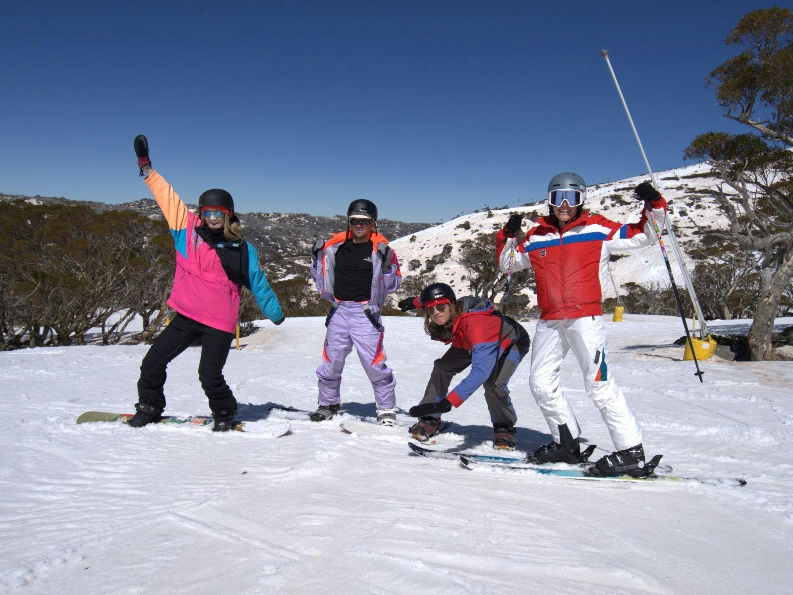 Photo of skiers and snowboarders at Perisher's Retro Day in 2025