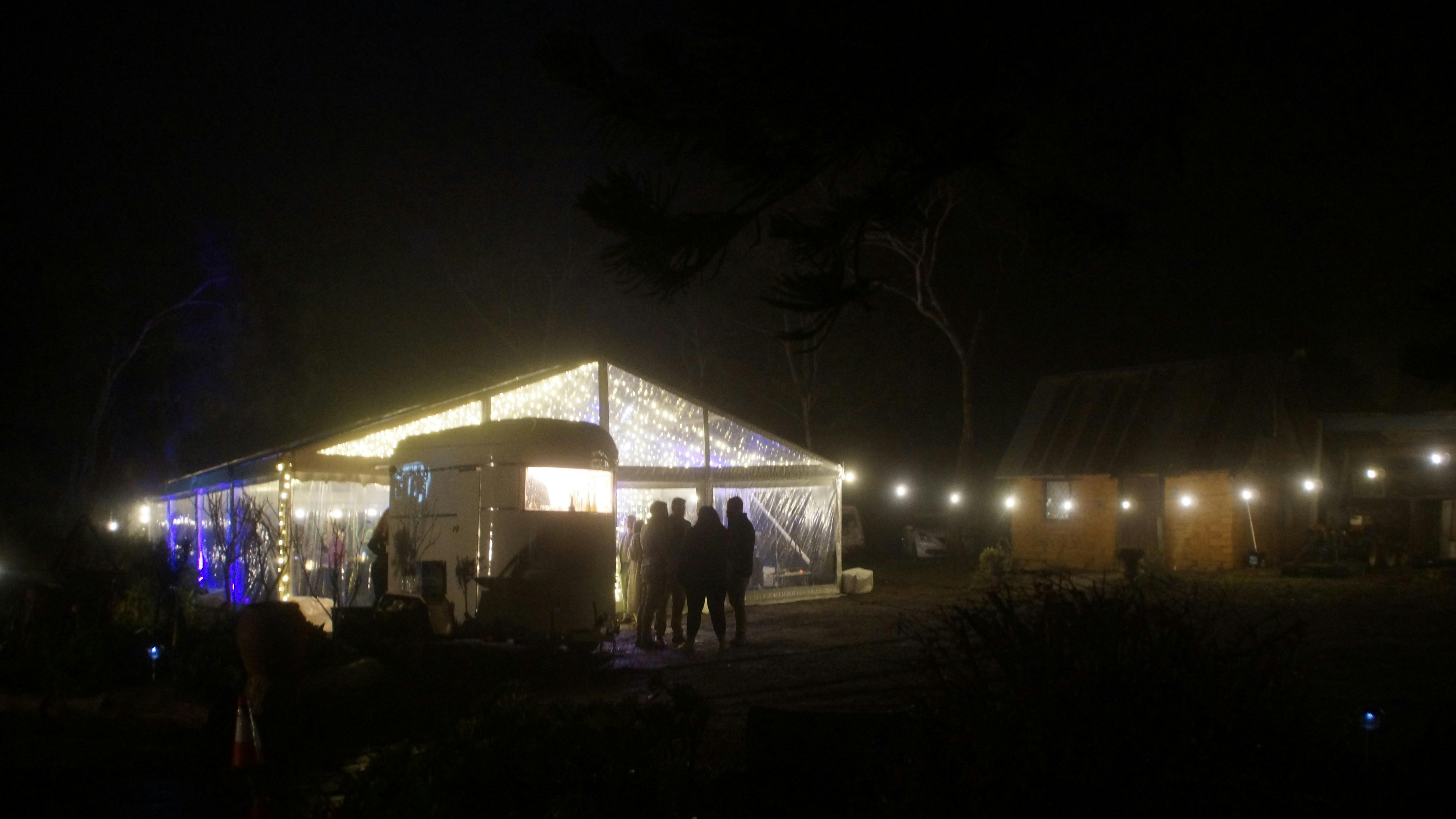 Magpie Springs hired for dry hire wedding.  One marquee and and bar set up at night.