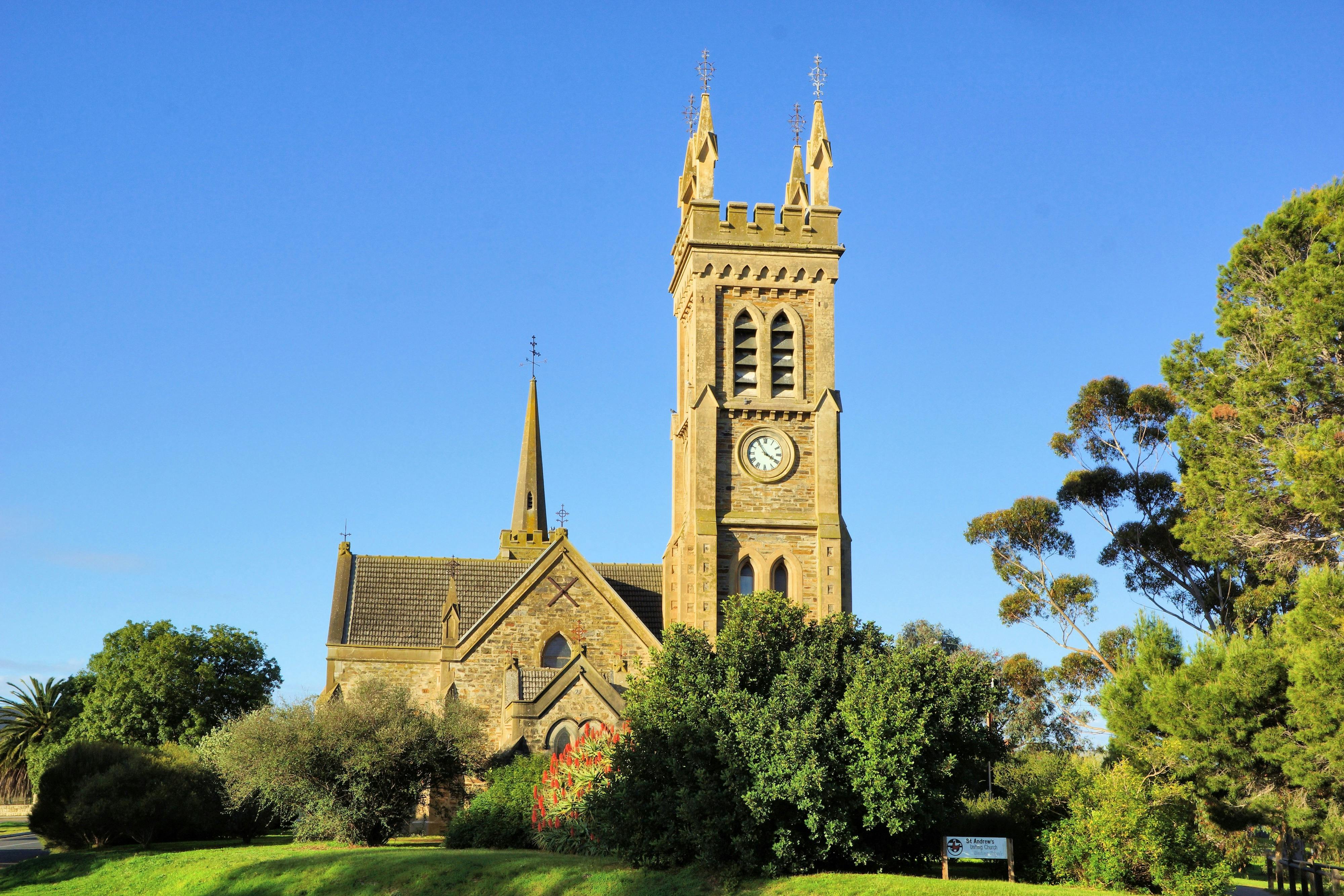 St Andrews clock tower overlooking town gardens