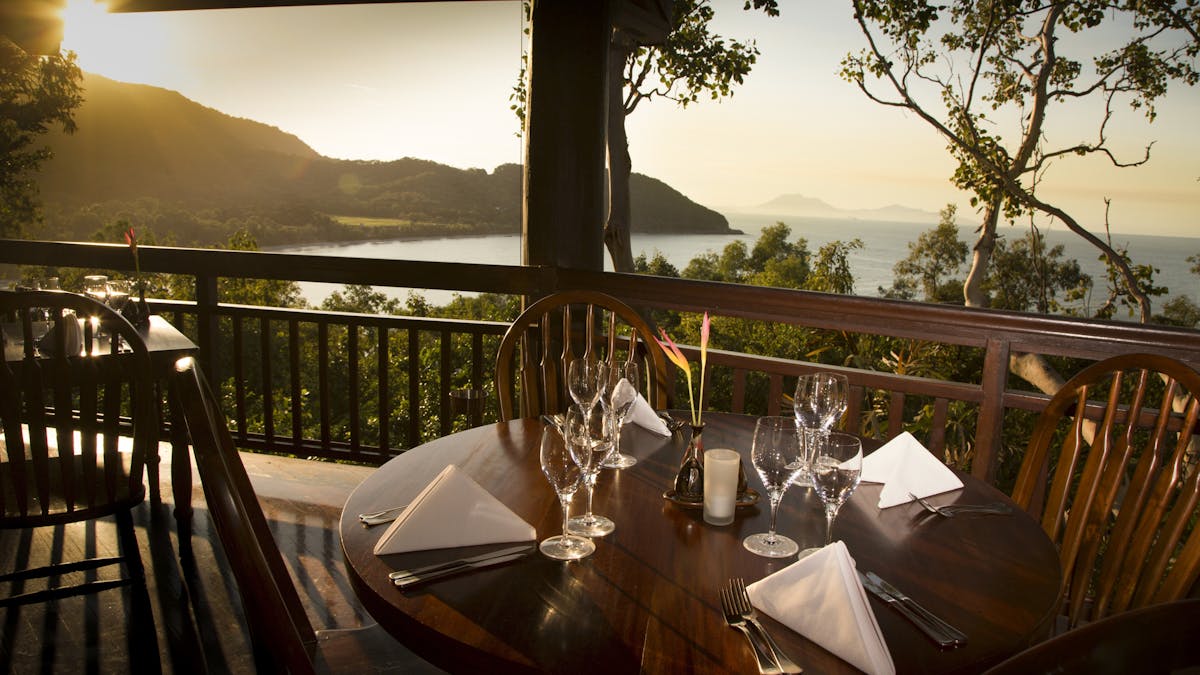 Osprey's Restaurant at dusk looking north along the coastline