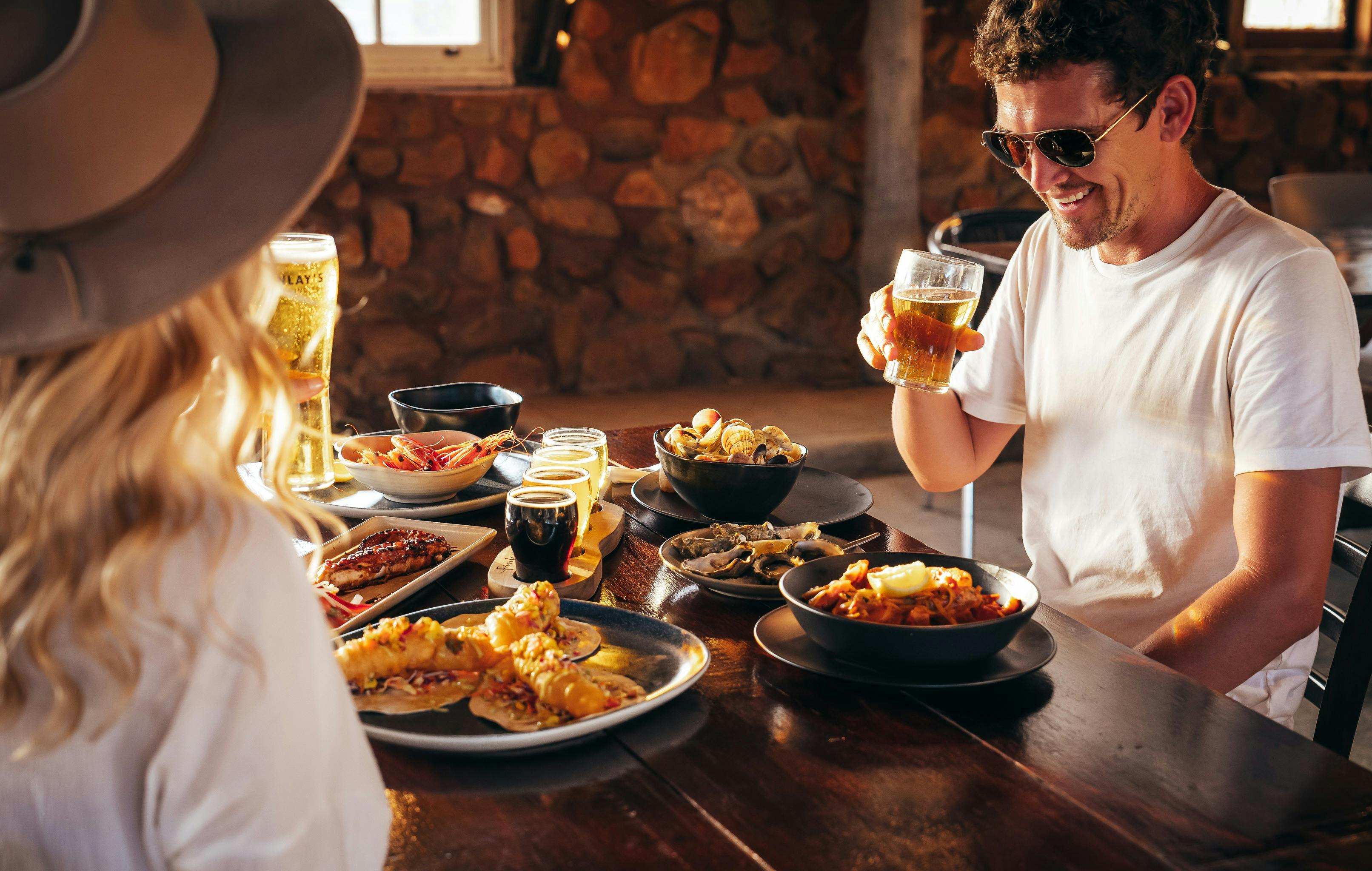 People enjoying a relaxed meal