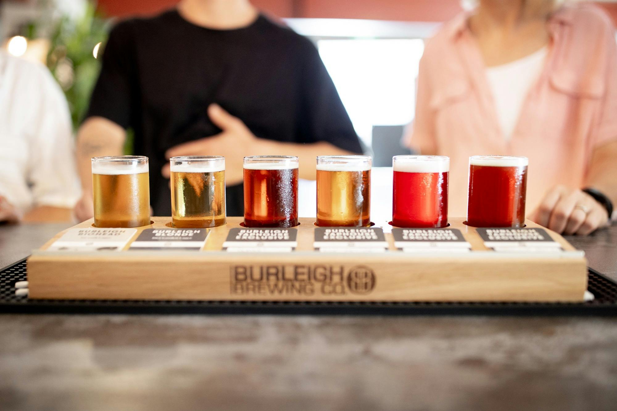 A tasting board at Burleigh Brewing Co