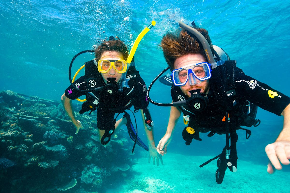 scuba diving on the great barrier reef near port douglas