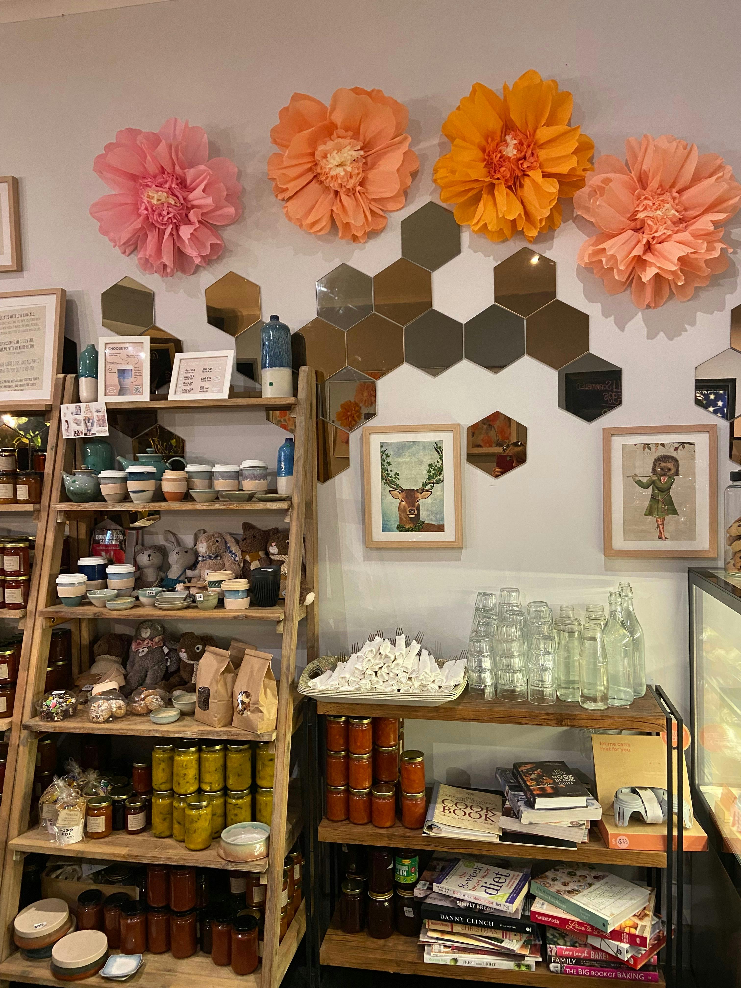 A cafe retail space selling local products