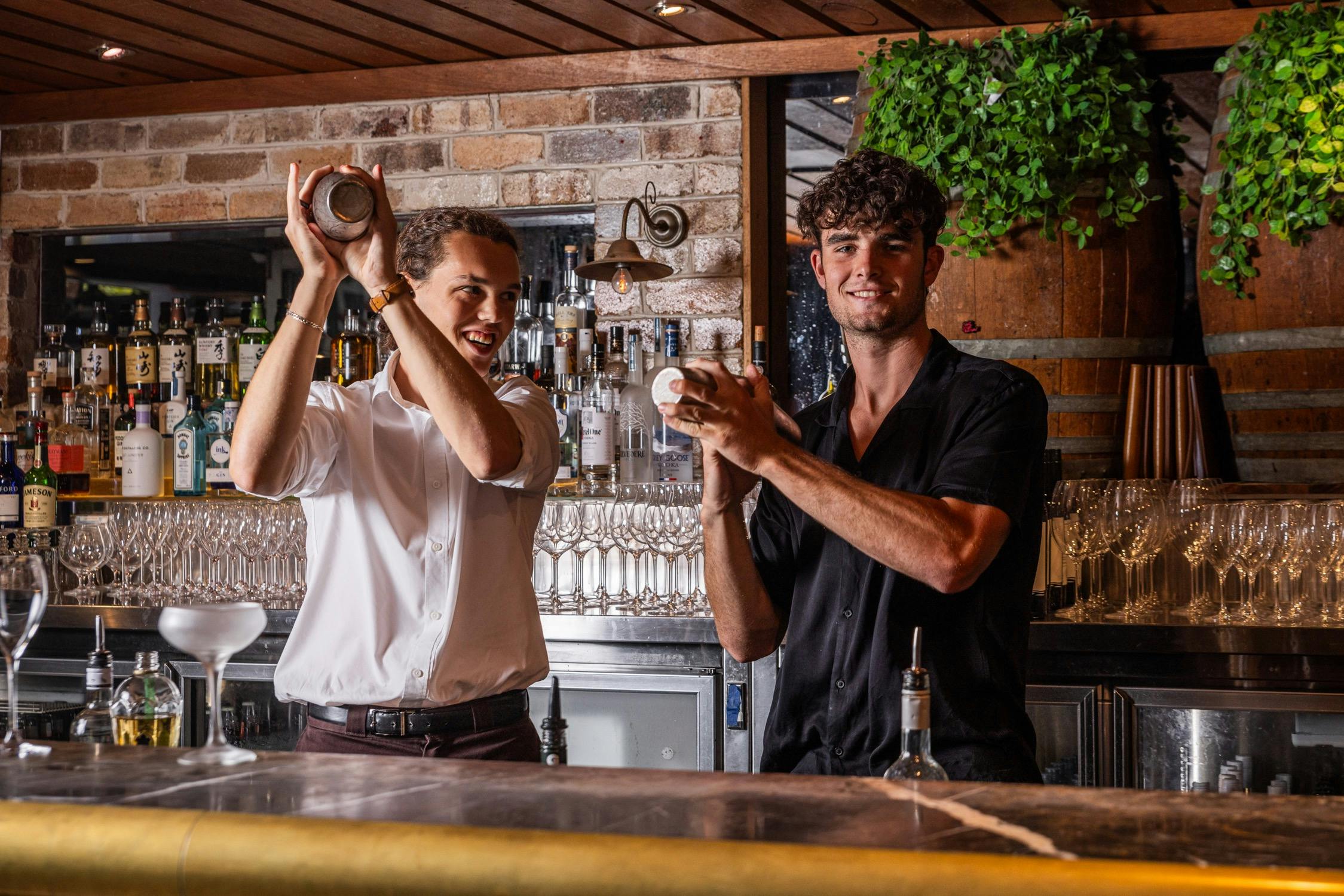 The boys shaking drinks at The Treehouse Hotel in North Sydney