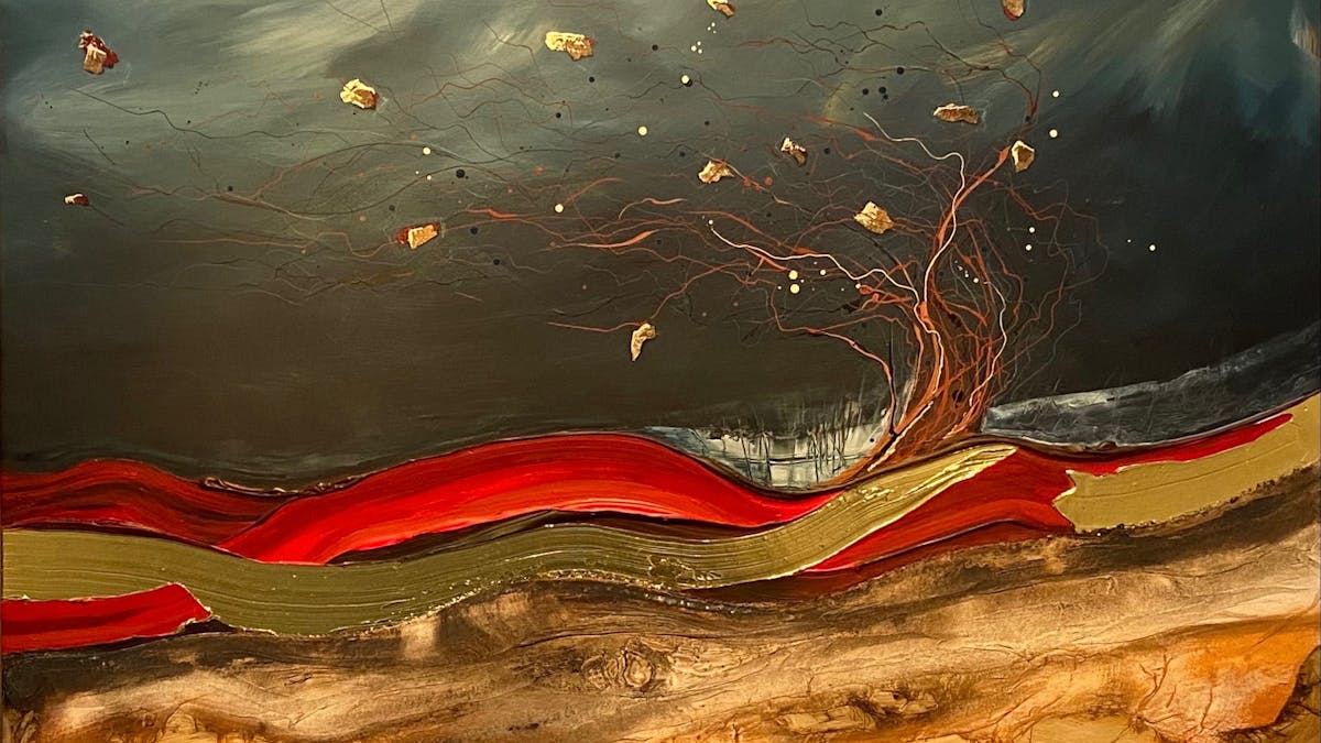Rich colours, textures & concepts depicting the resilience of a prospector. Accuiredby a collector.