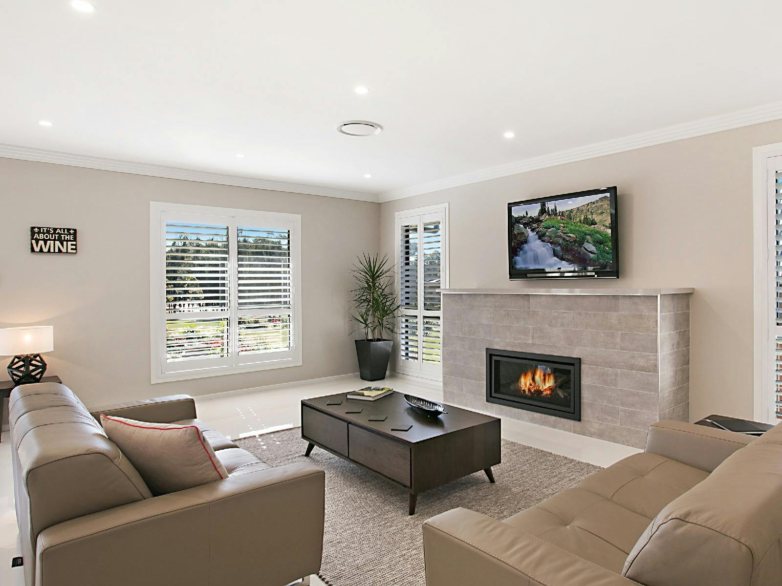 Vin De Vie lounge room with fireplace