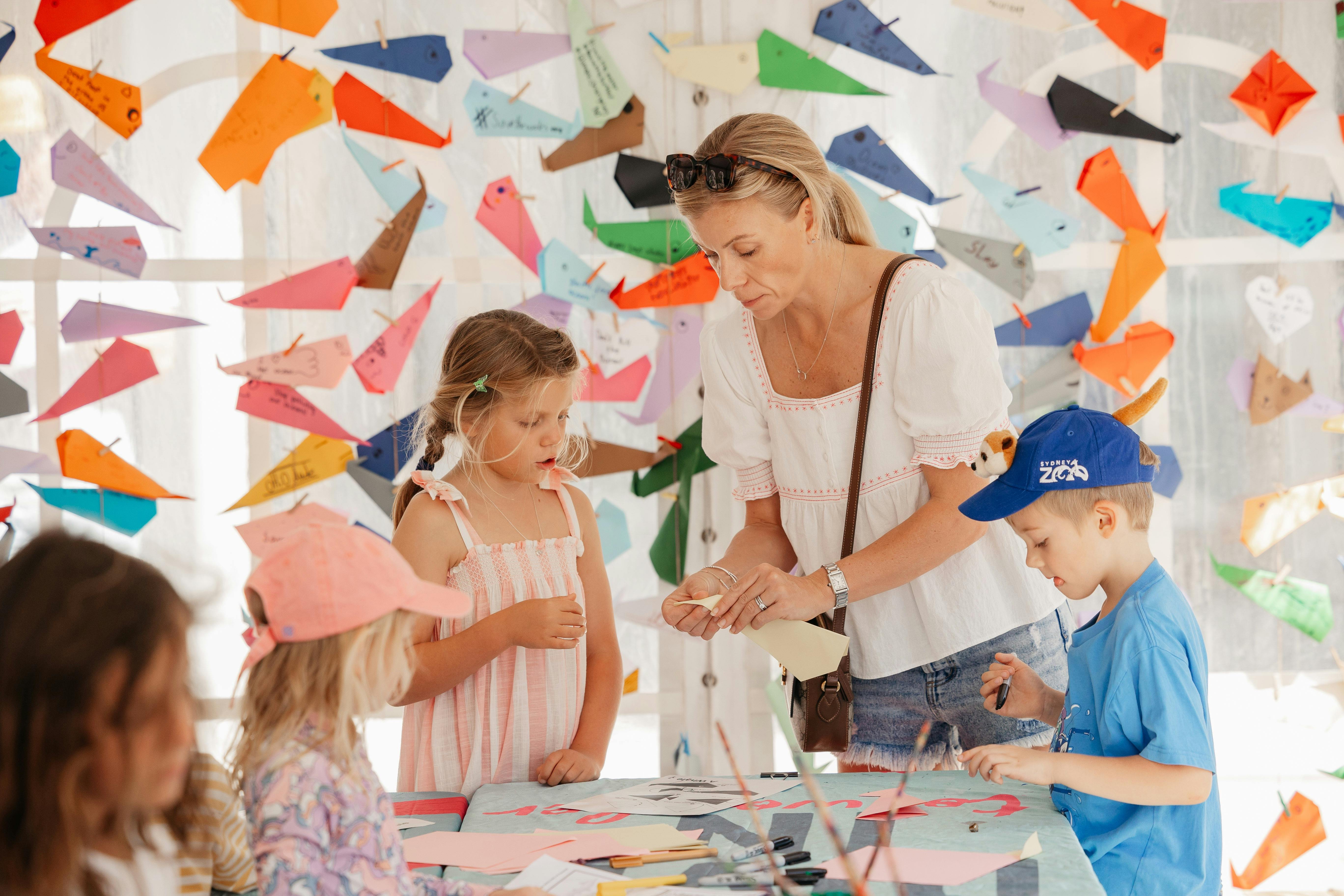 Mother and child doing arts and crafts