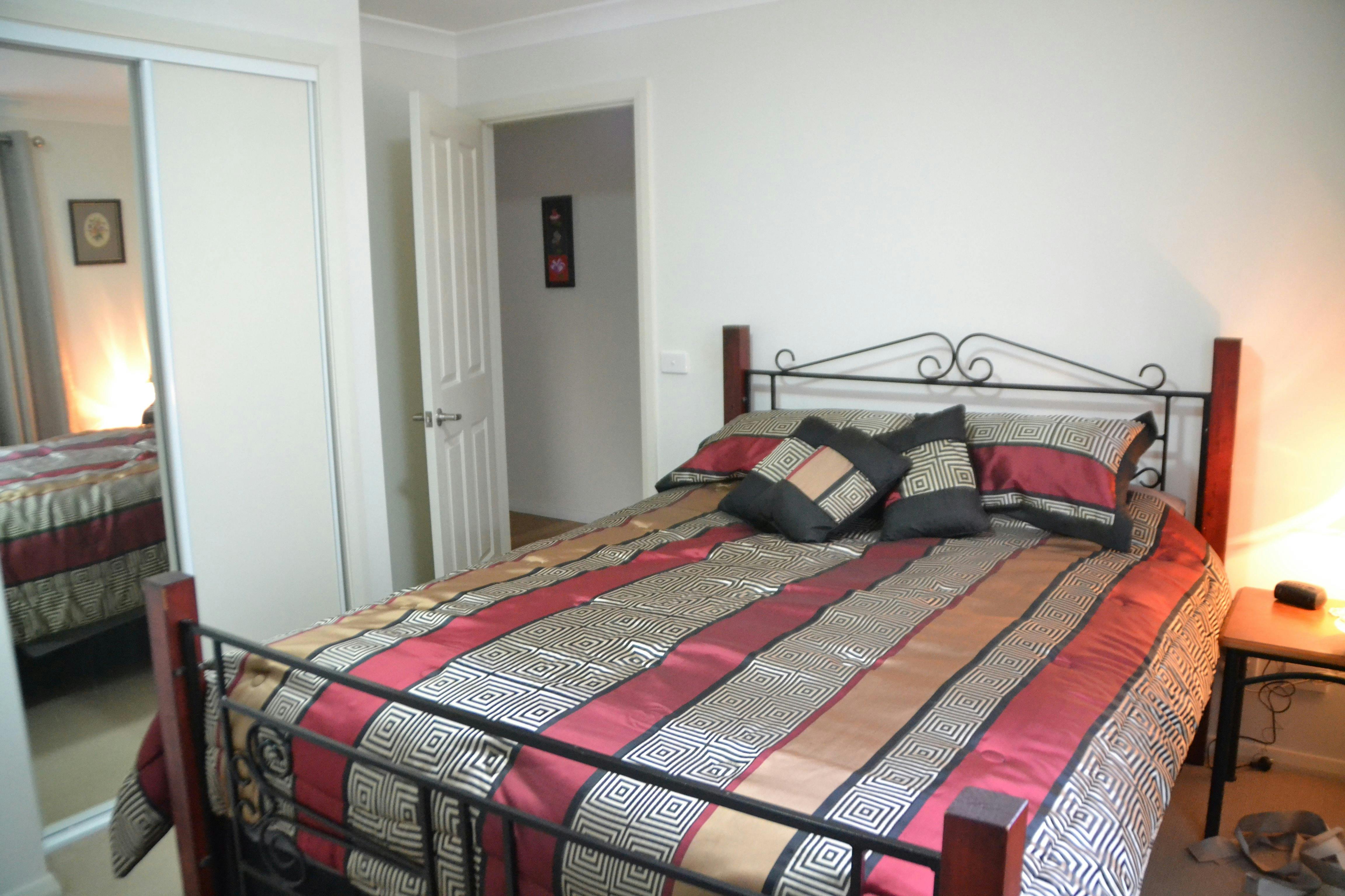 Bedroom, queen size bed, full length mirror