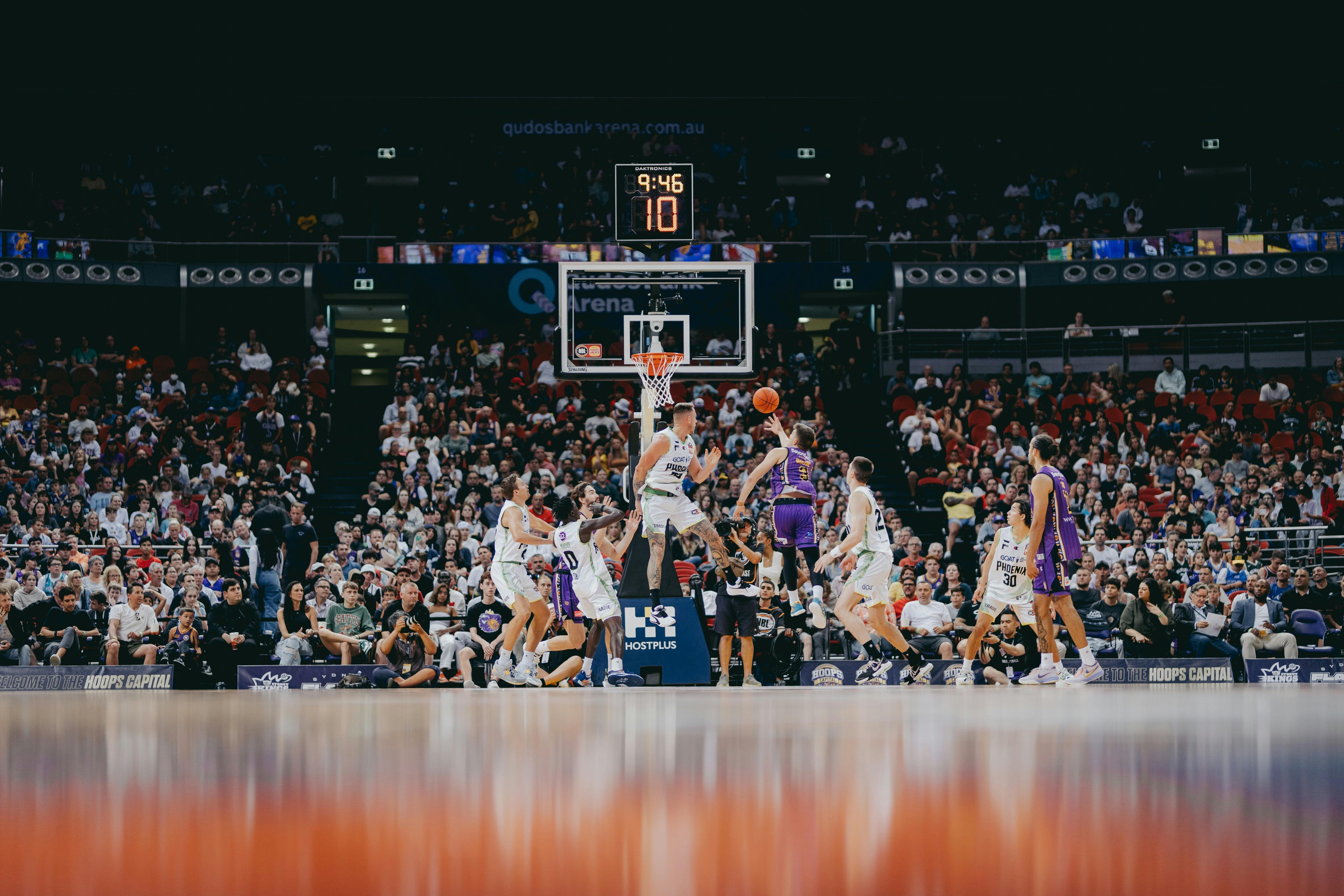 Sydney Kings player taking a shot at Qudos Bank Arena