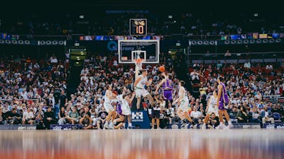 Sydney Kings player taking a shot at Qudos Bank Arena