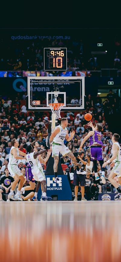 Sydney Kings player taking a shot at Qudos Bank Arena