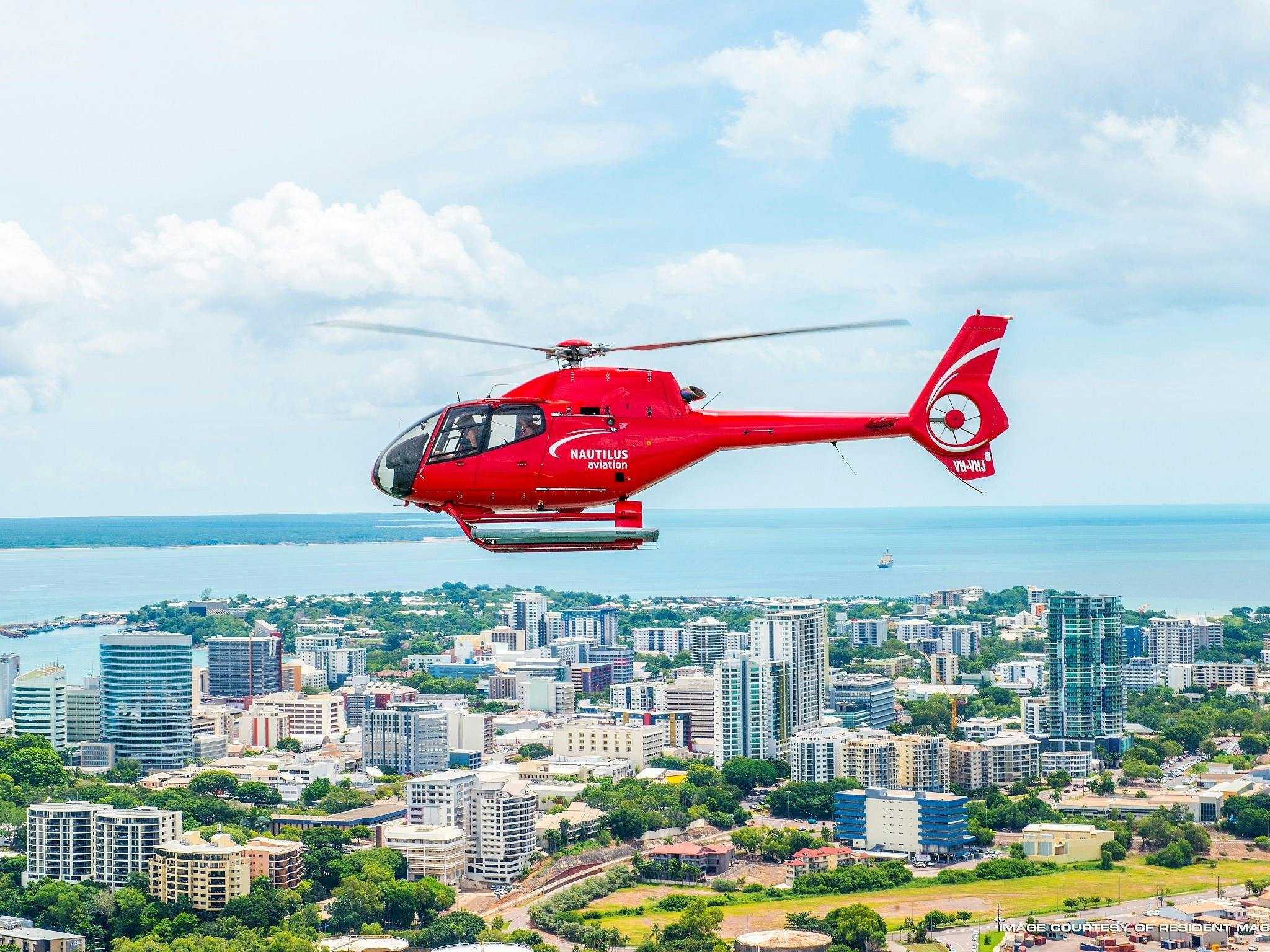 flying over Darwin city