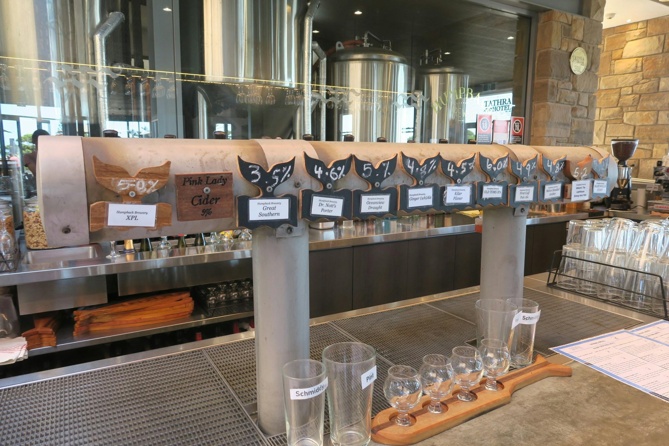 Tathra Hotel bar - 11 Humpback Brewery beers on tap