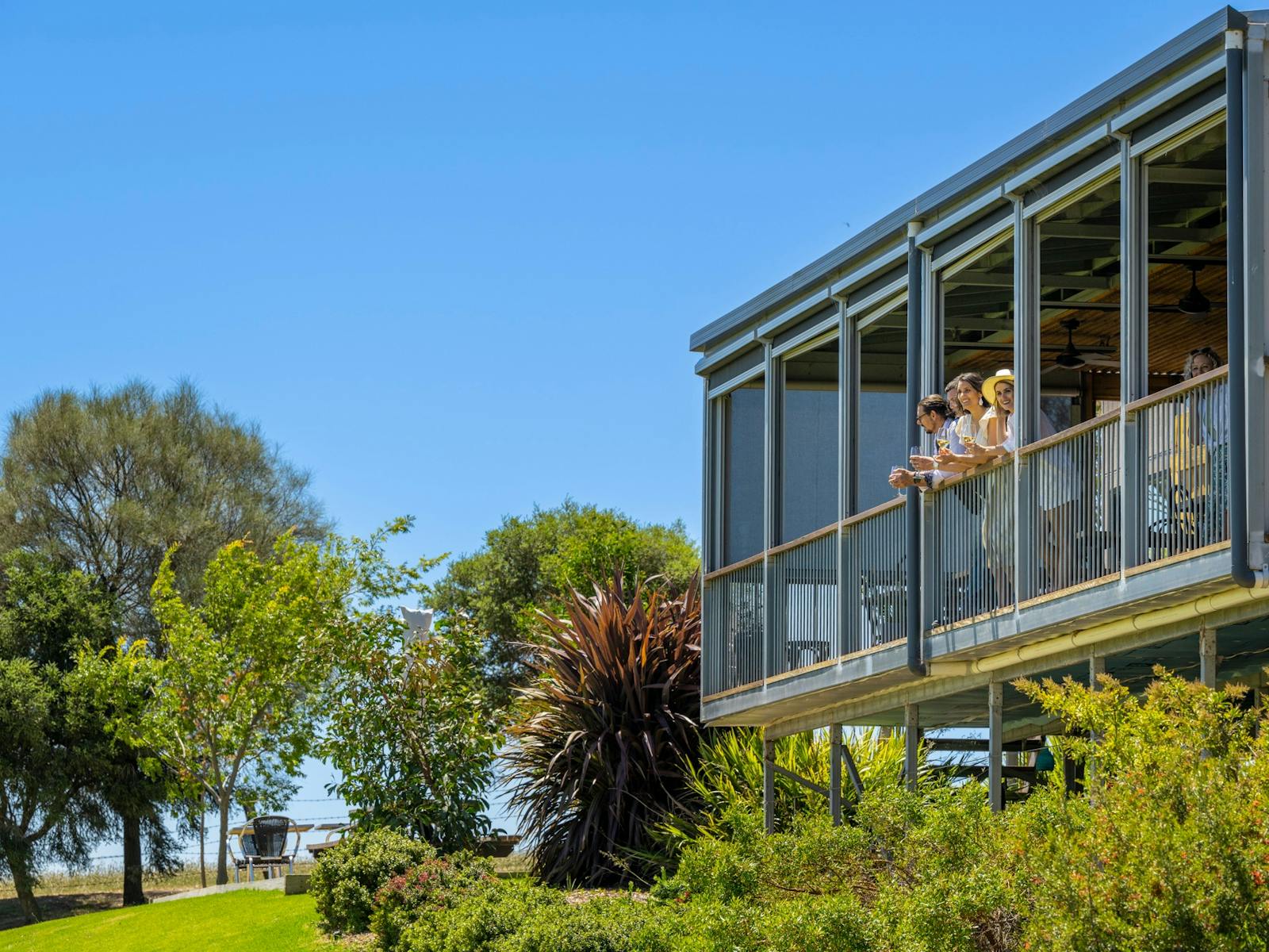 Gemtree deck overlooking their organic and biodynamic vineyard