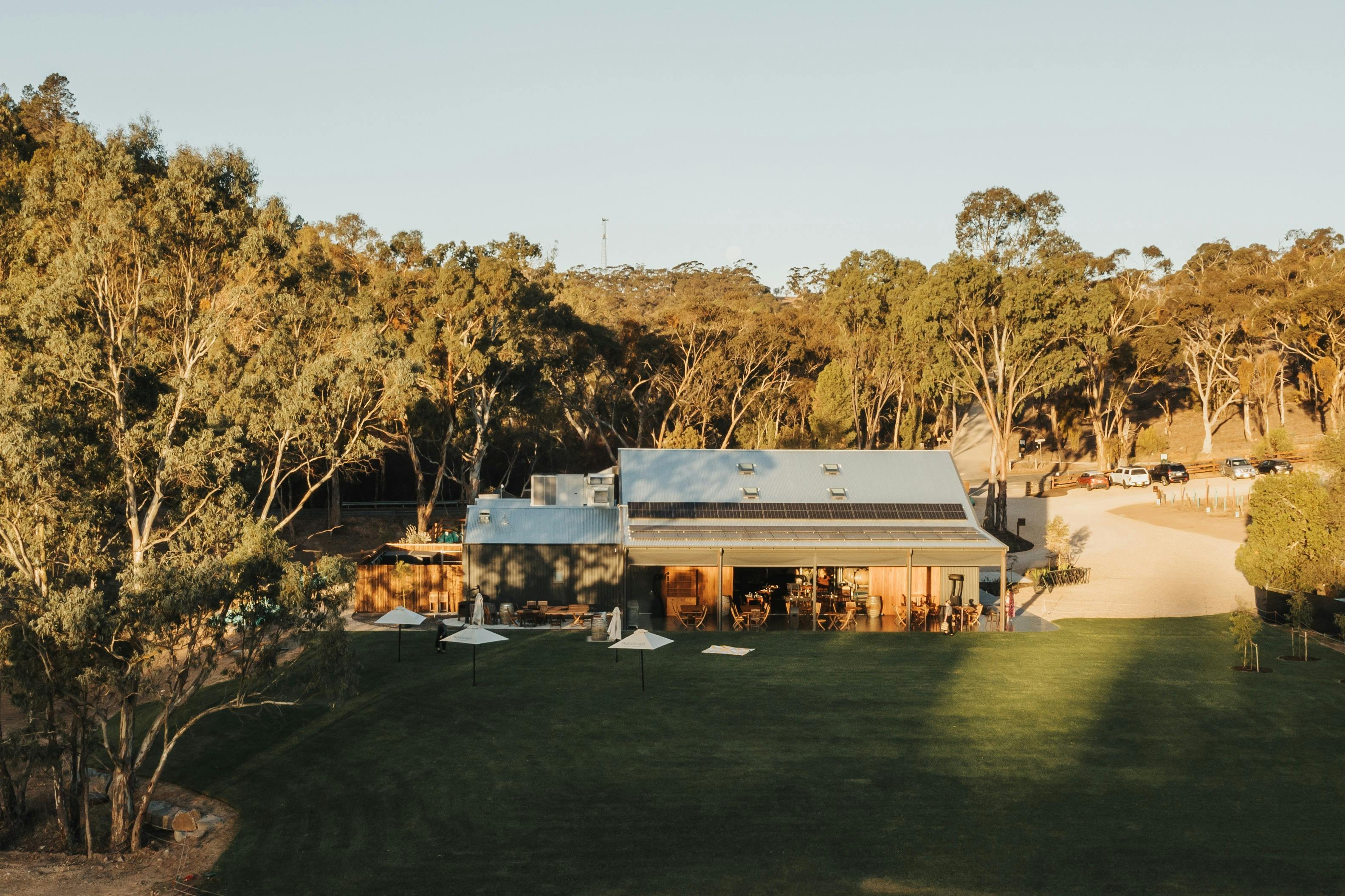 Looking across the lawn to the Barrel House