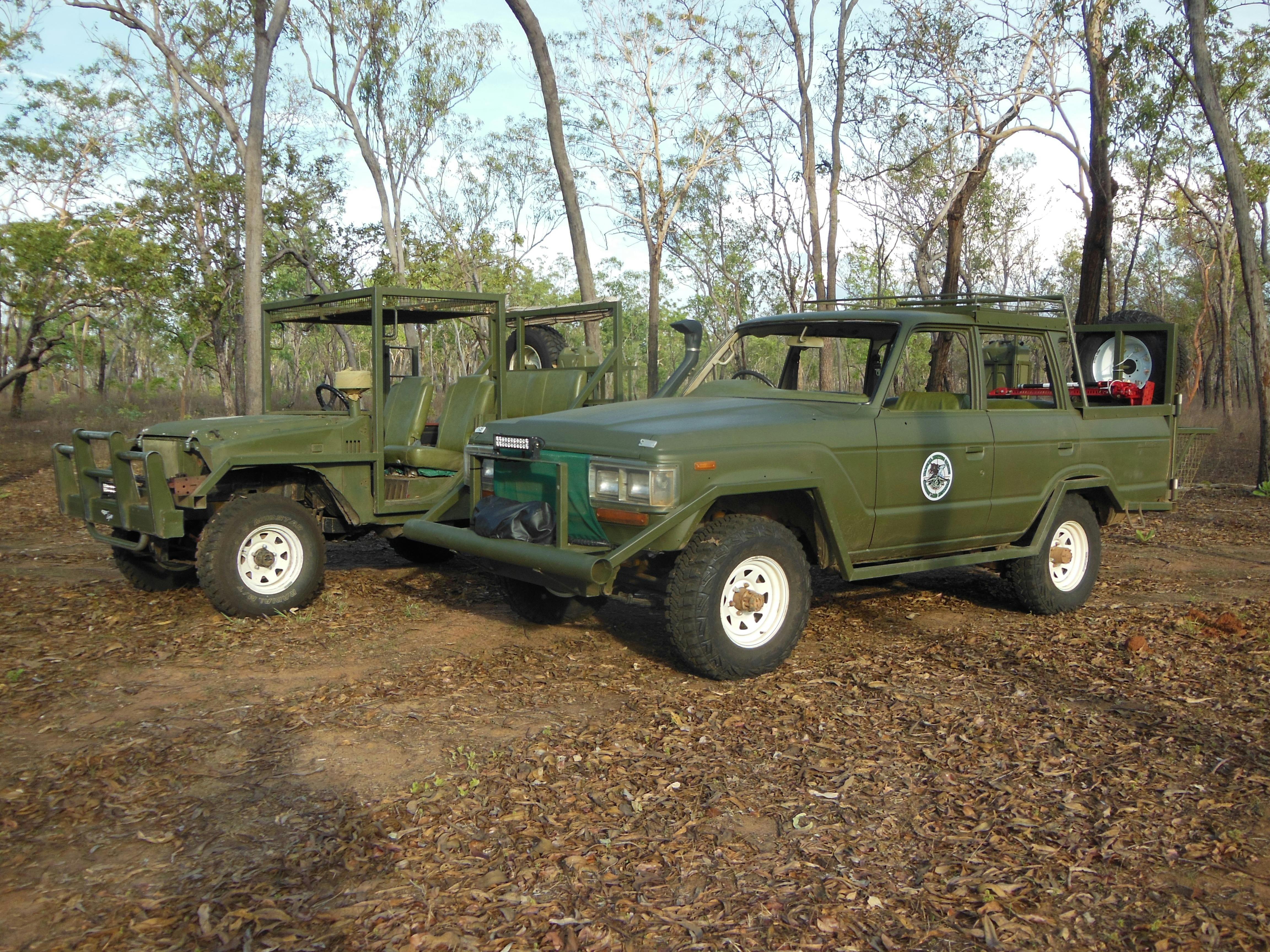 Comfortable and reliable 4x4 hunting vehicles cover the vast area of the hunting concession.