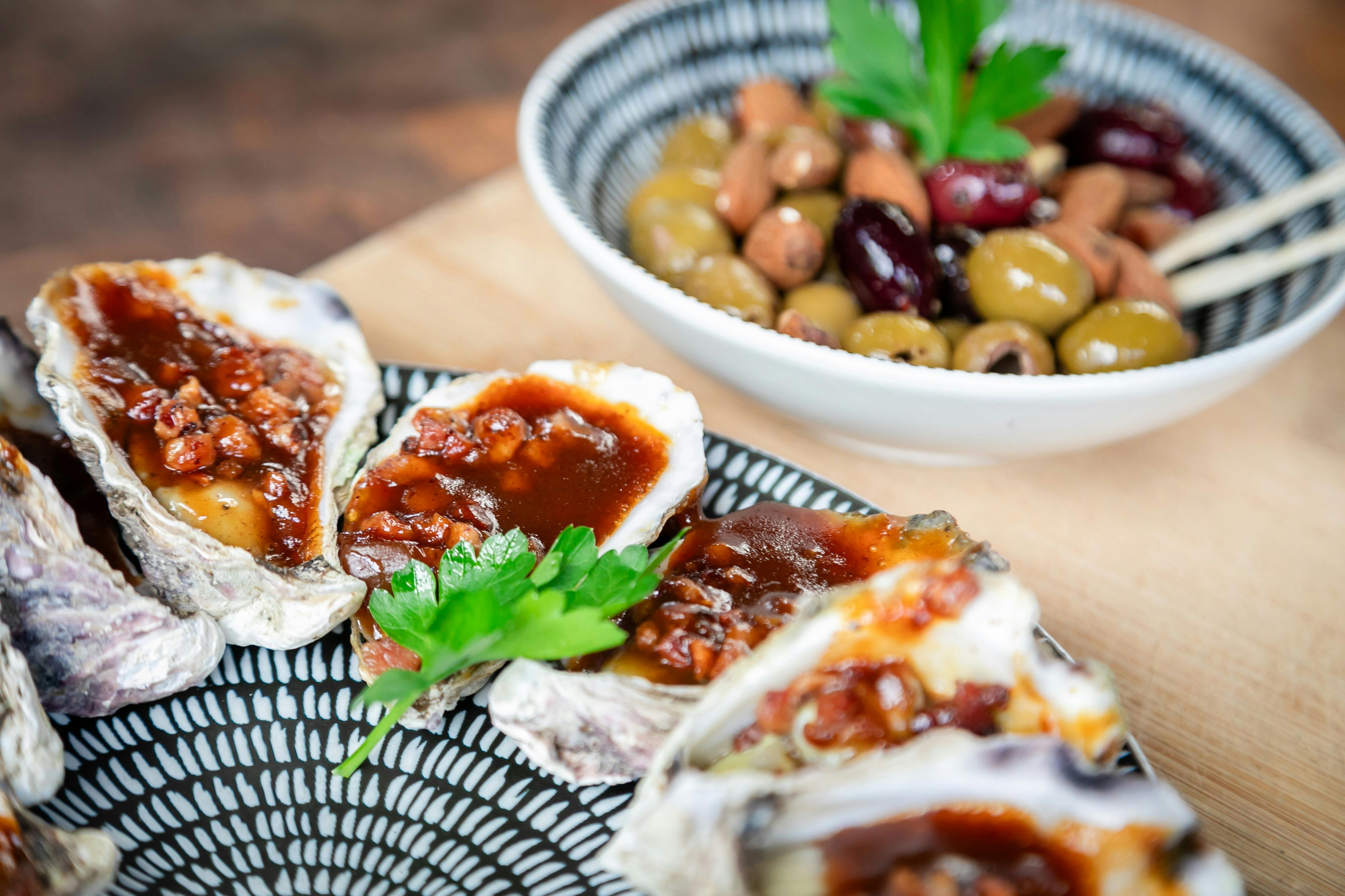 AOysters and olives