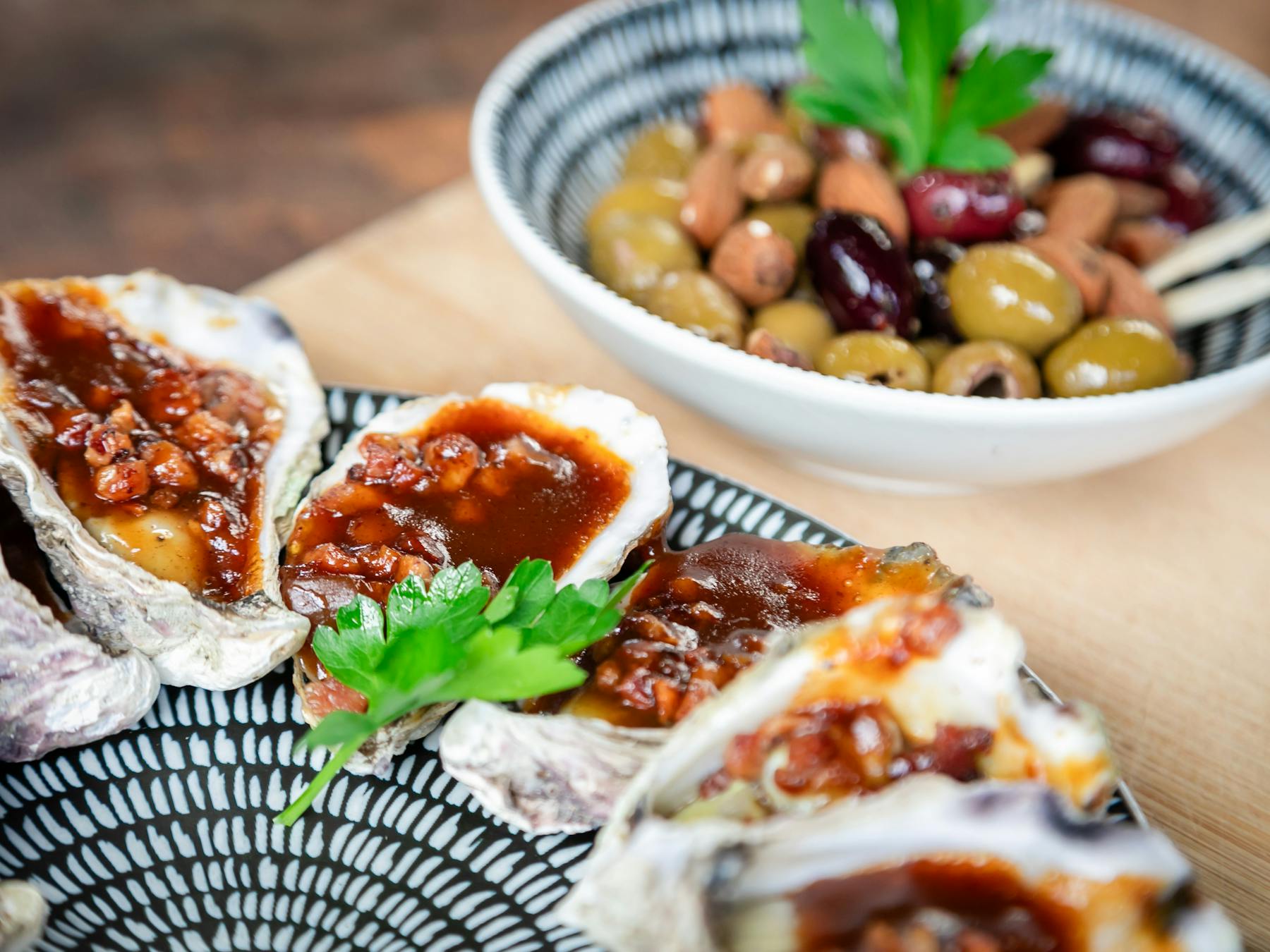 AOysters and olives
