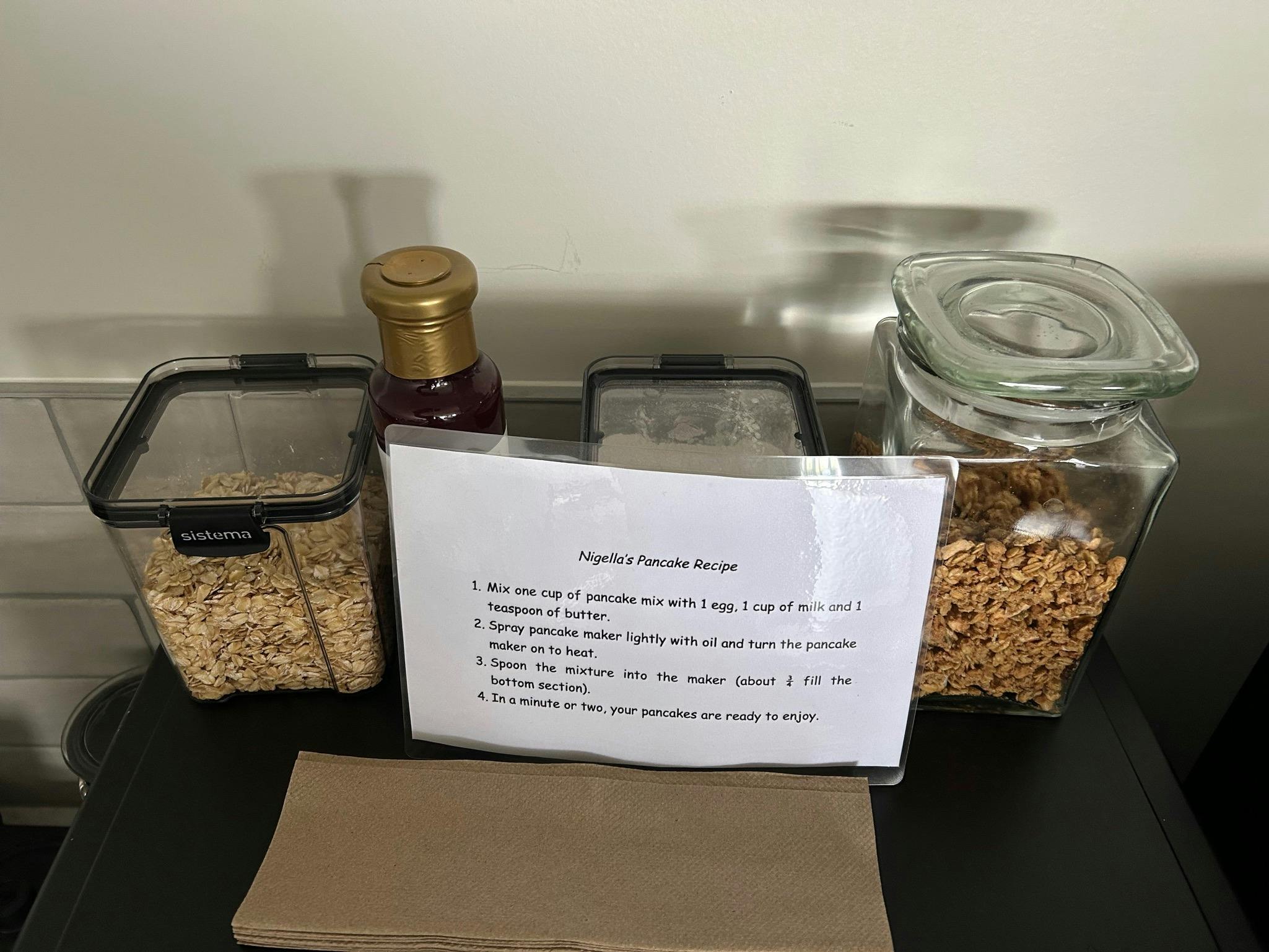 Generous breakfast supplies are included.