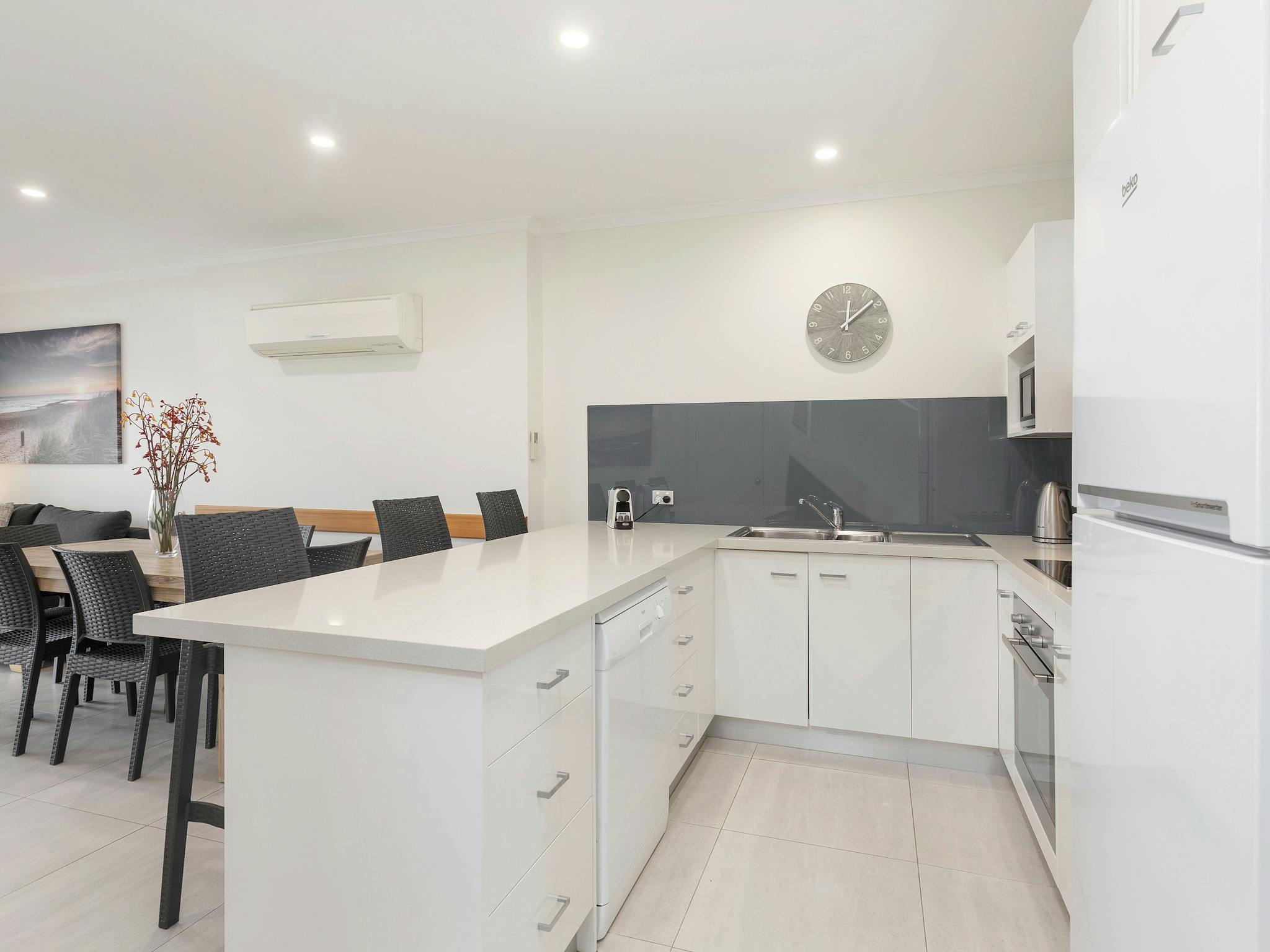 Open kitchen and dining area