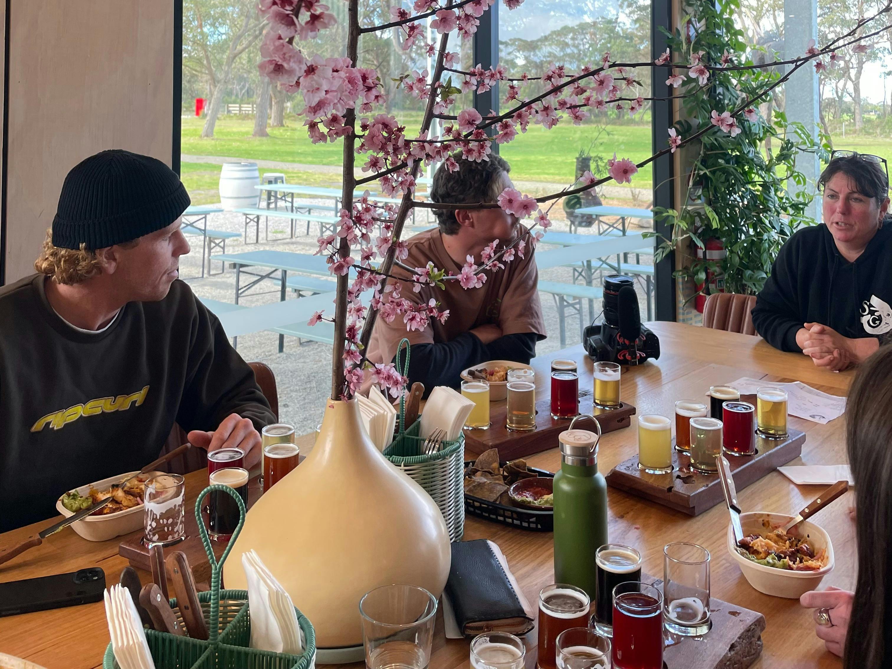 Group at Sailors Grave Brewery tasting beer and lunch