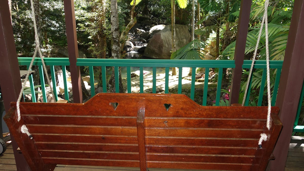 waterfall view from the Love Seat on the veranda