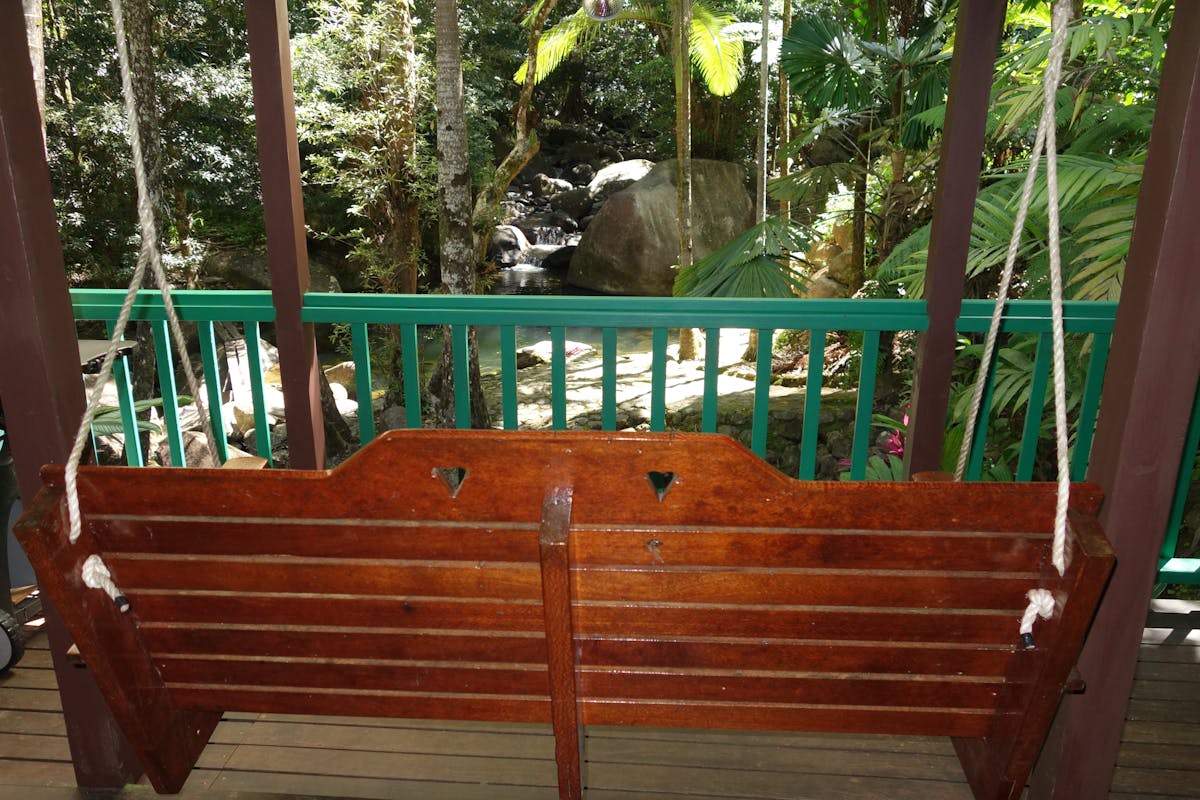 waterfall view from the Love Seat on the veranda