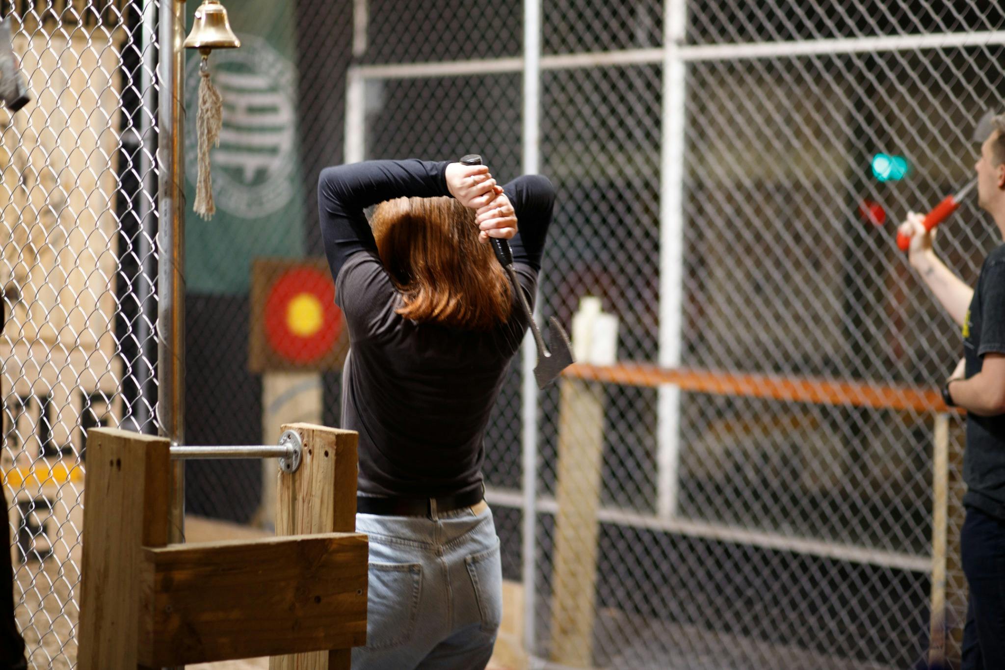 Friends enjoying axe throwing together at Battle Axe Throwing in Wollongong