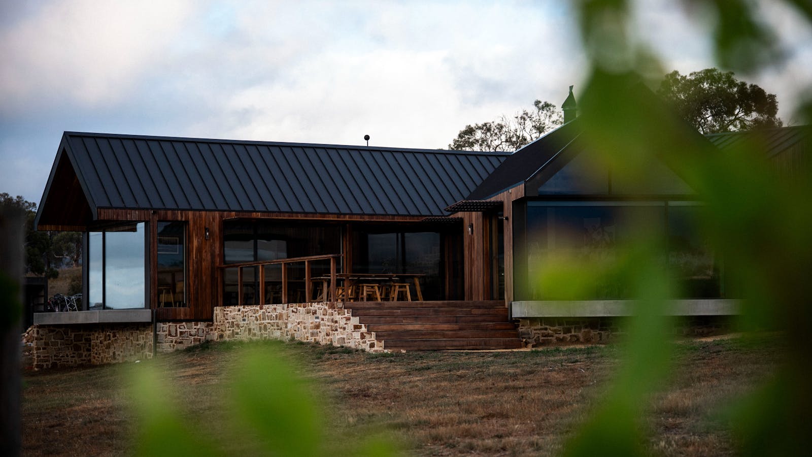 The Caledon Cellar Door nestles into the vineyard with views over Richmond, Tasmania.