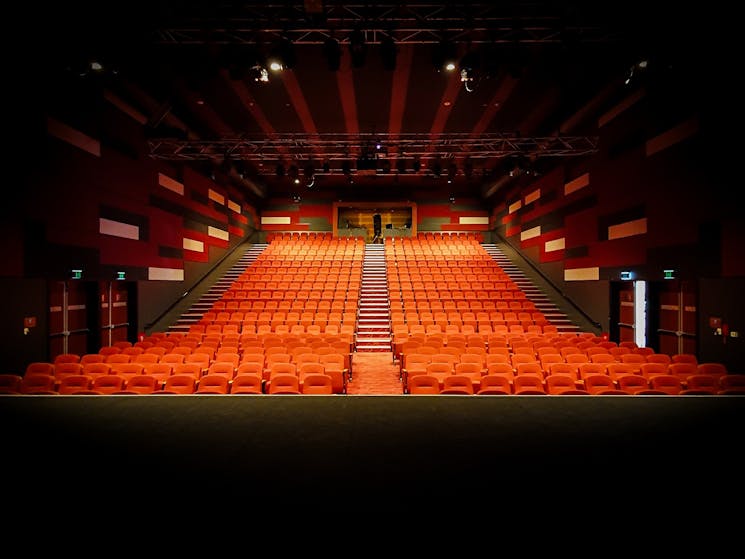 Image of Performance Arts Culture Cessnock theatre auditorium from the stage looking out on seating