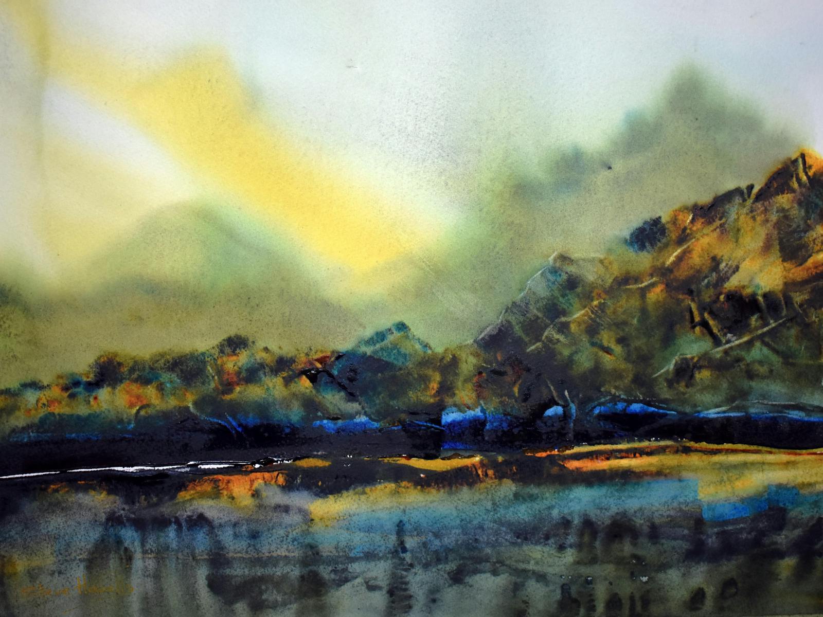 An atmospheric watercolour painting of Tasmania's Central Highlands