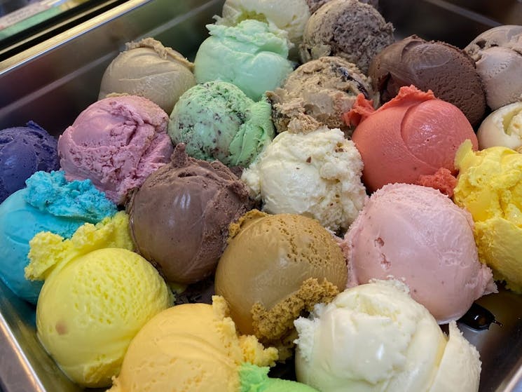 A range of colourful Ice Cream Scoops at Annies Ice Cream Parlour