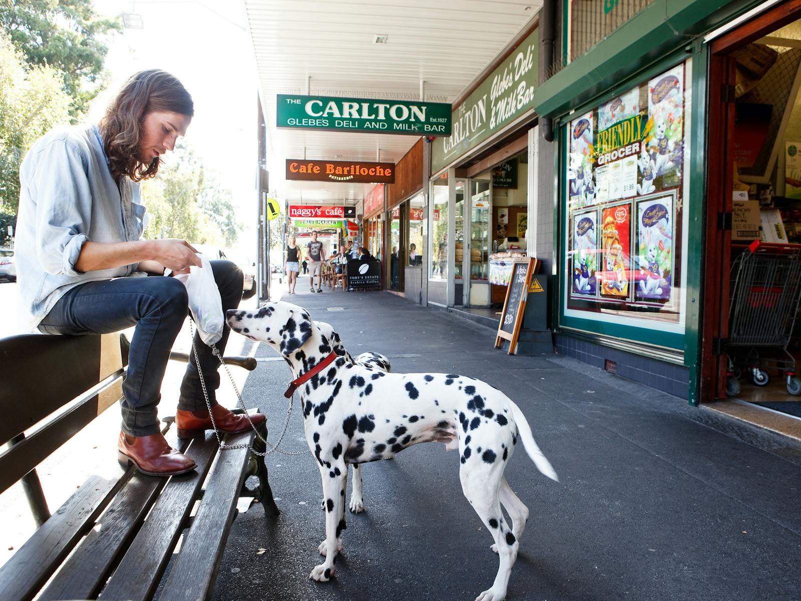 Man with his dog on Glebe Point Rd, Glebe