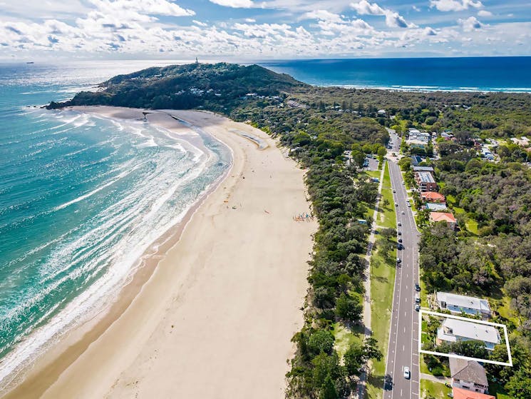 Apartment 2 Surfside - Byron Bay - Aerial View Beach Outlined