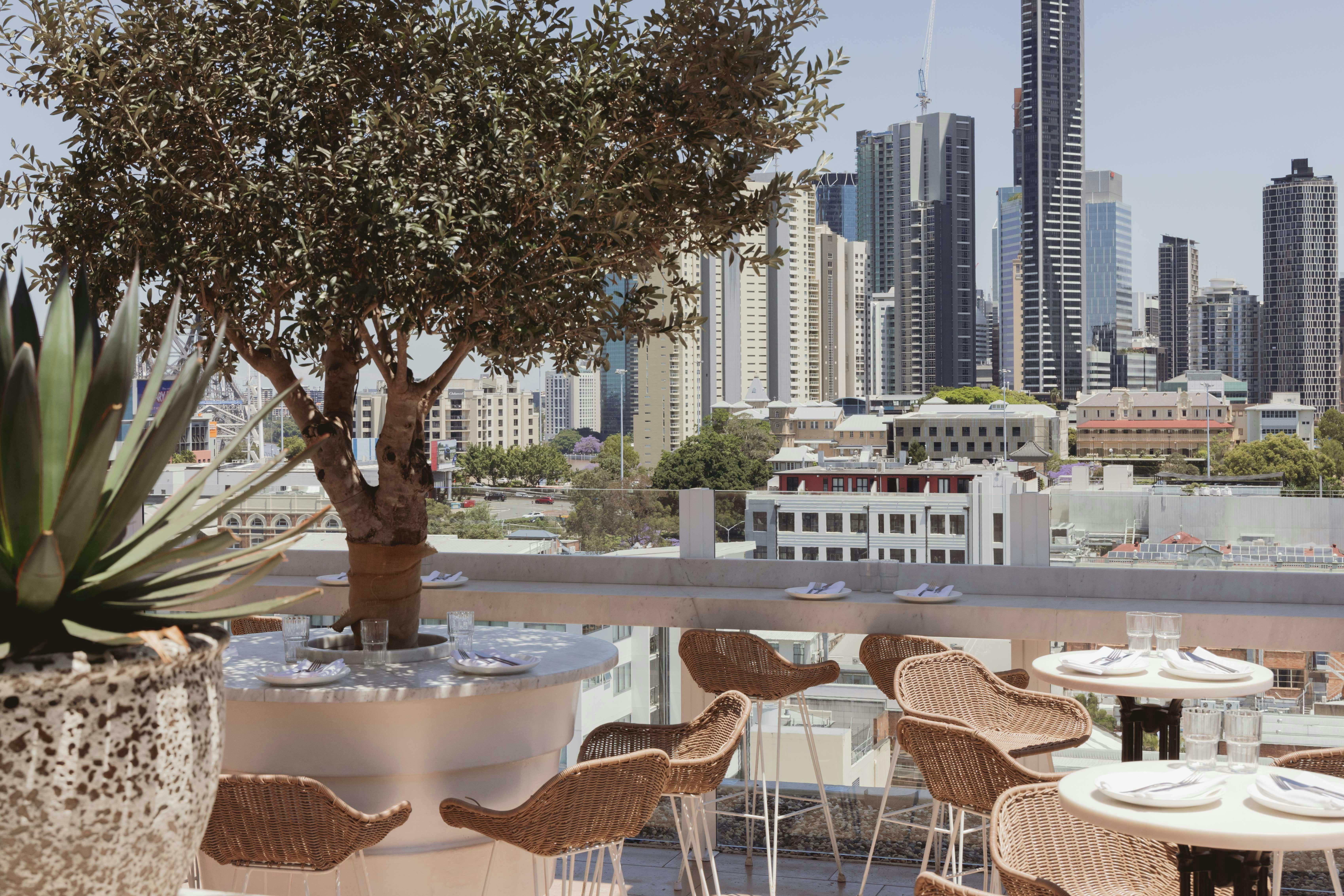 high tables facing city views