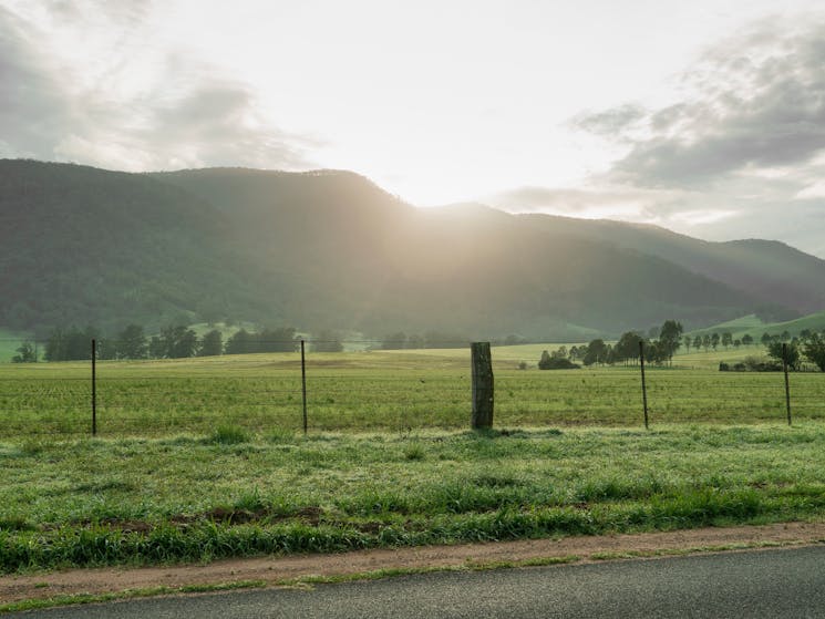 Sun over the mountain tops in Araluen