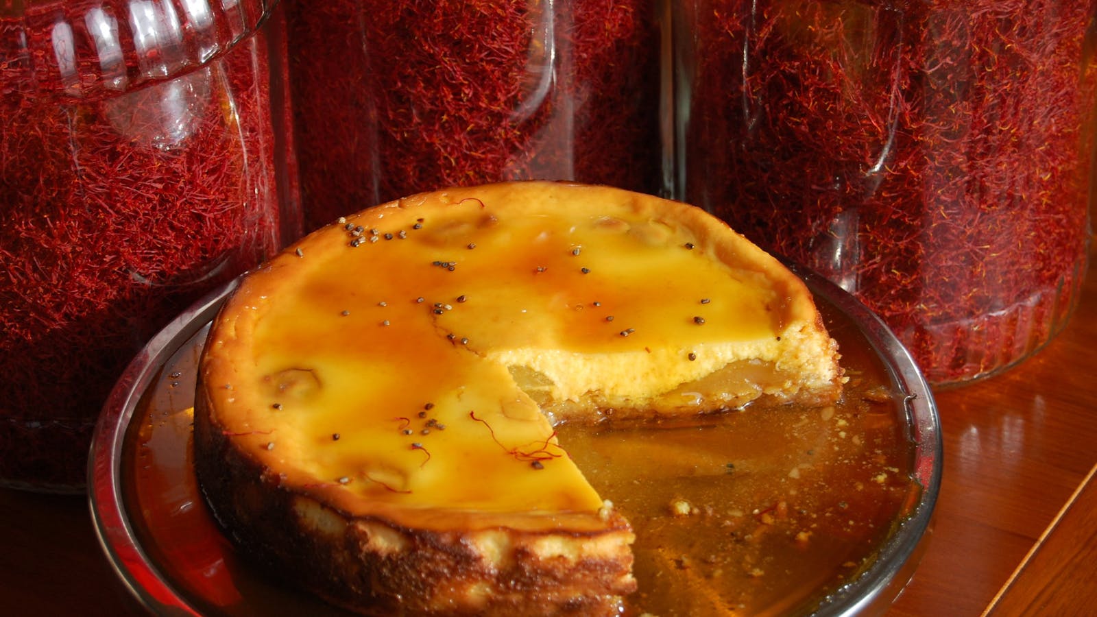 Saffron poached pear cheesecake