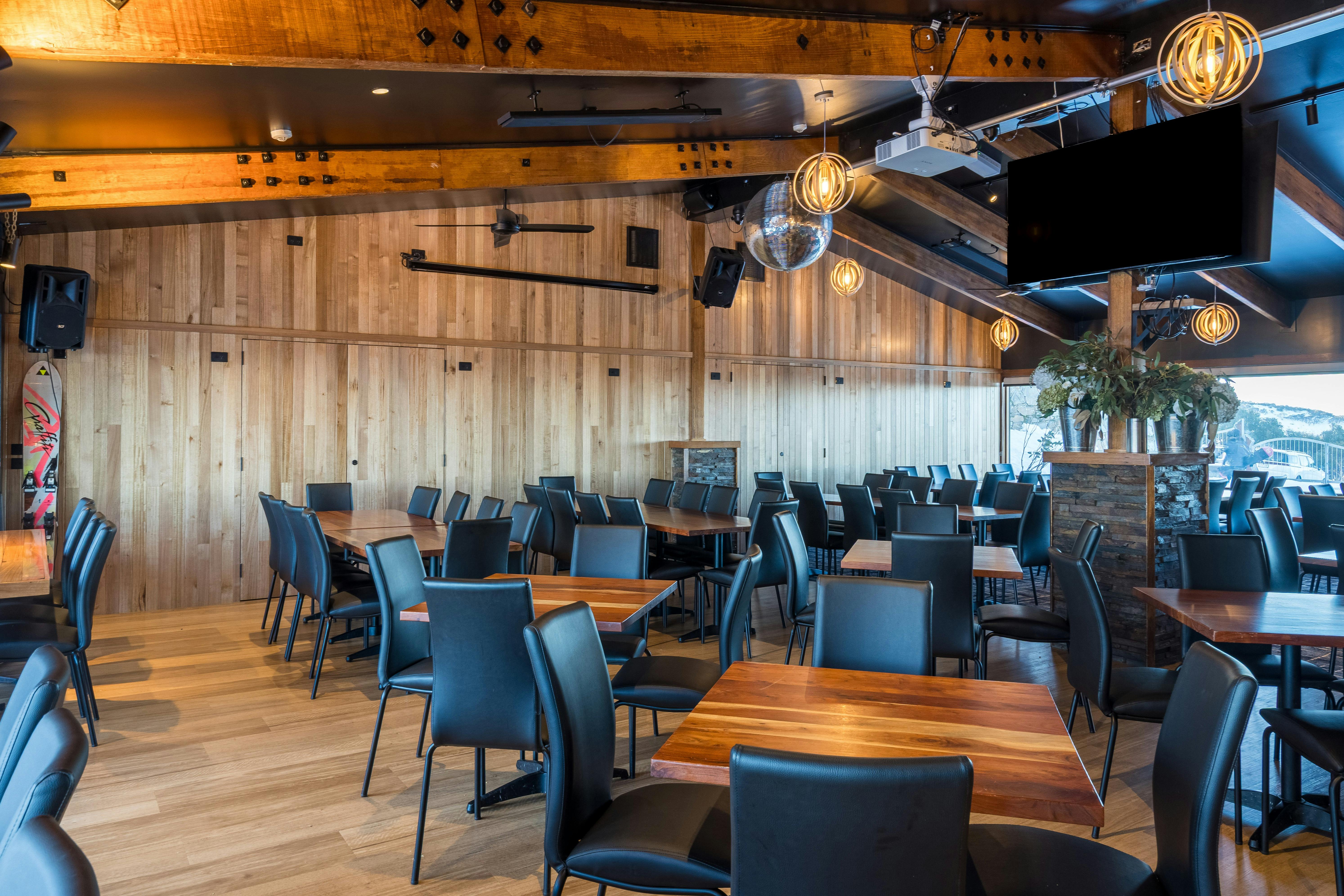 Restaurant seating upstairs for 154. TV's & projector screen for sport etc, retractable DJ booth